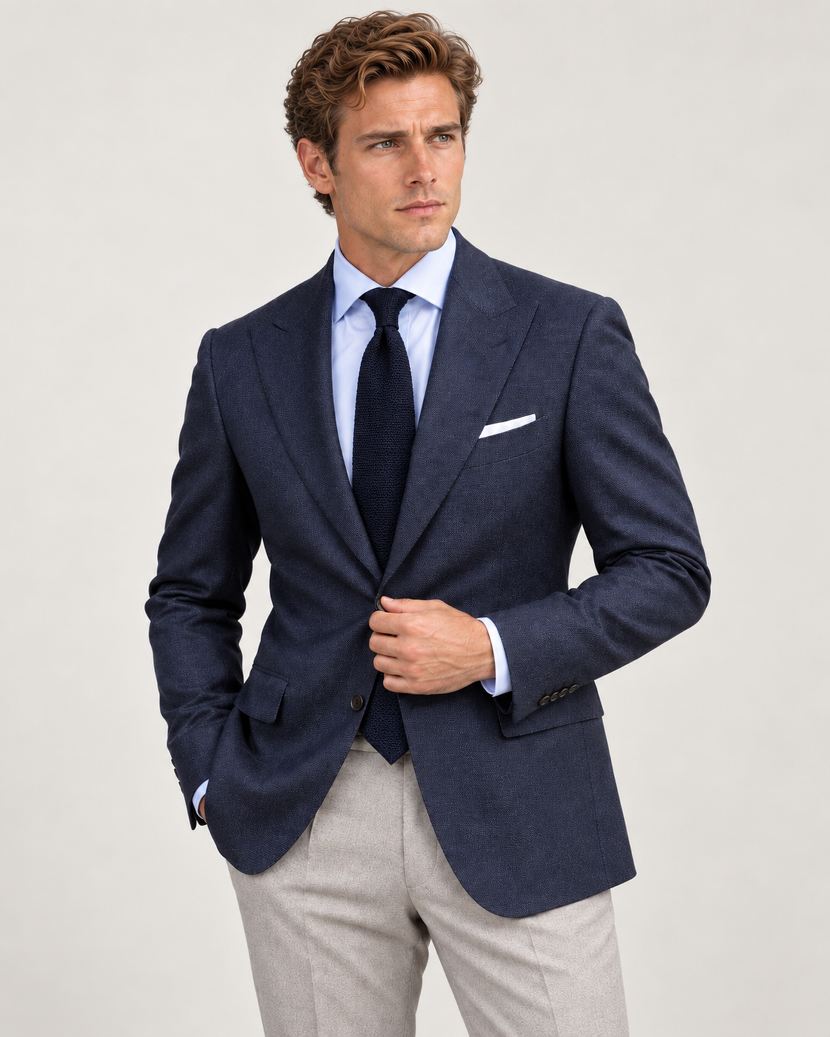Navy Single-Breasted Super 130s Wool Blazer