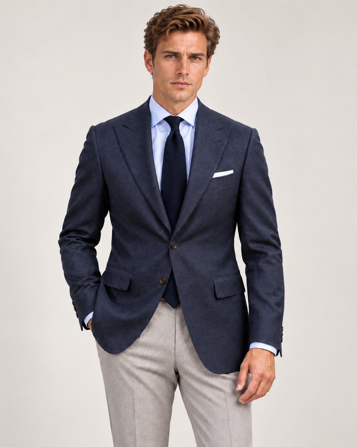 Navy Single-Breasted Super 130s Wool Blazer