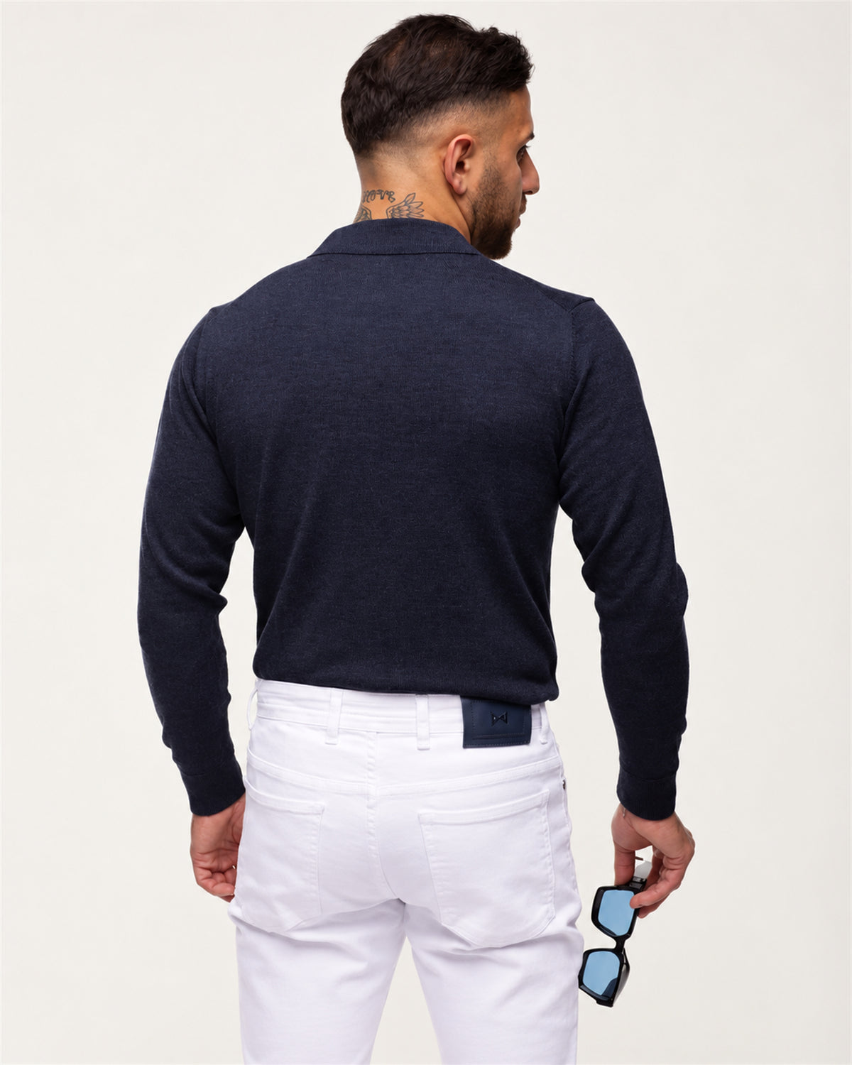 Marineblauer Polo-Pullover aus wolle