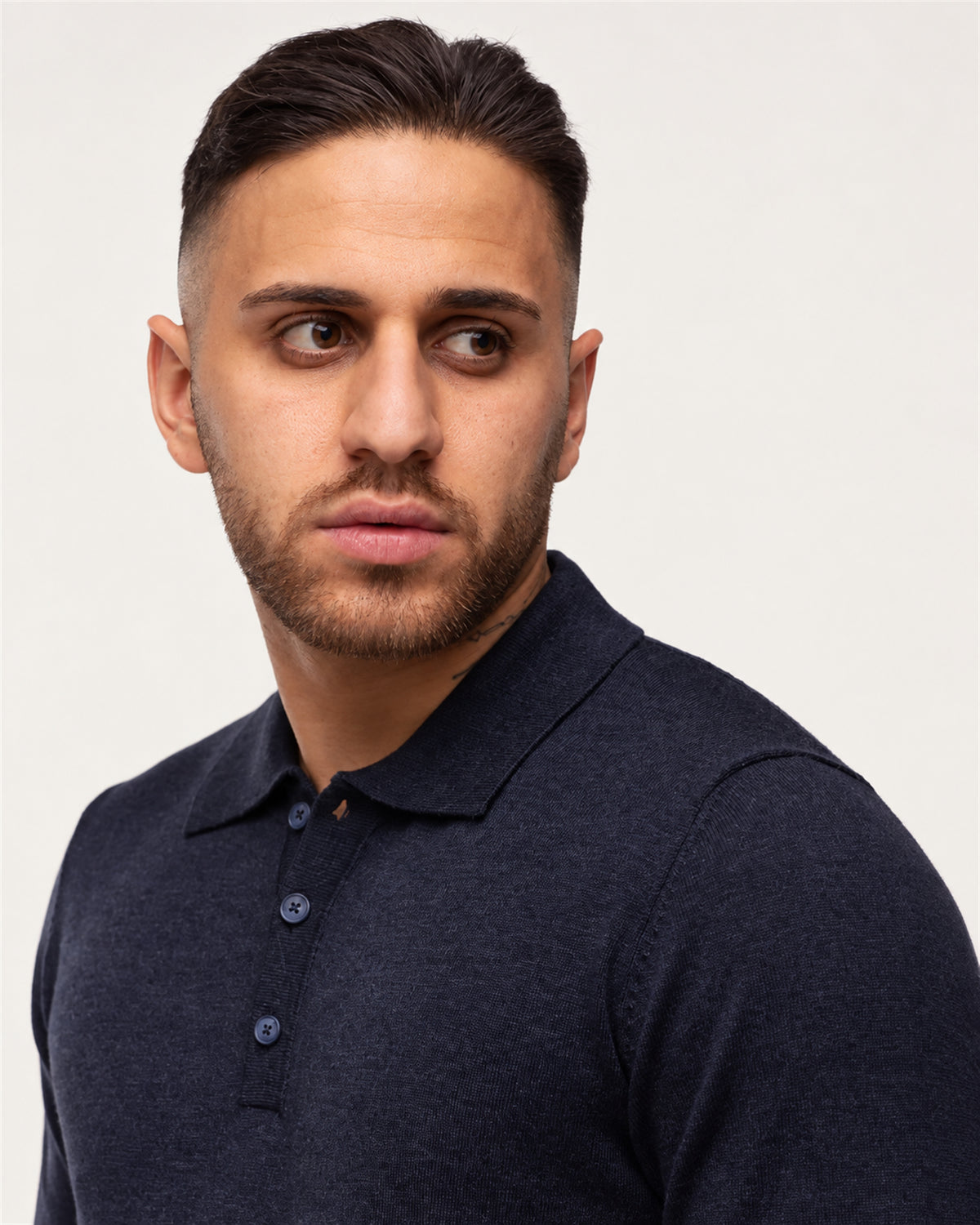 Navy blue wool polo sweater