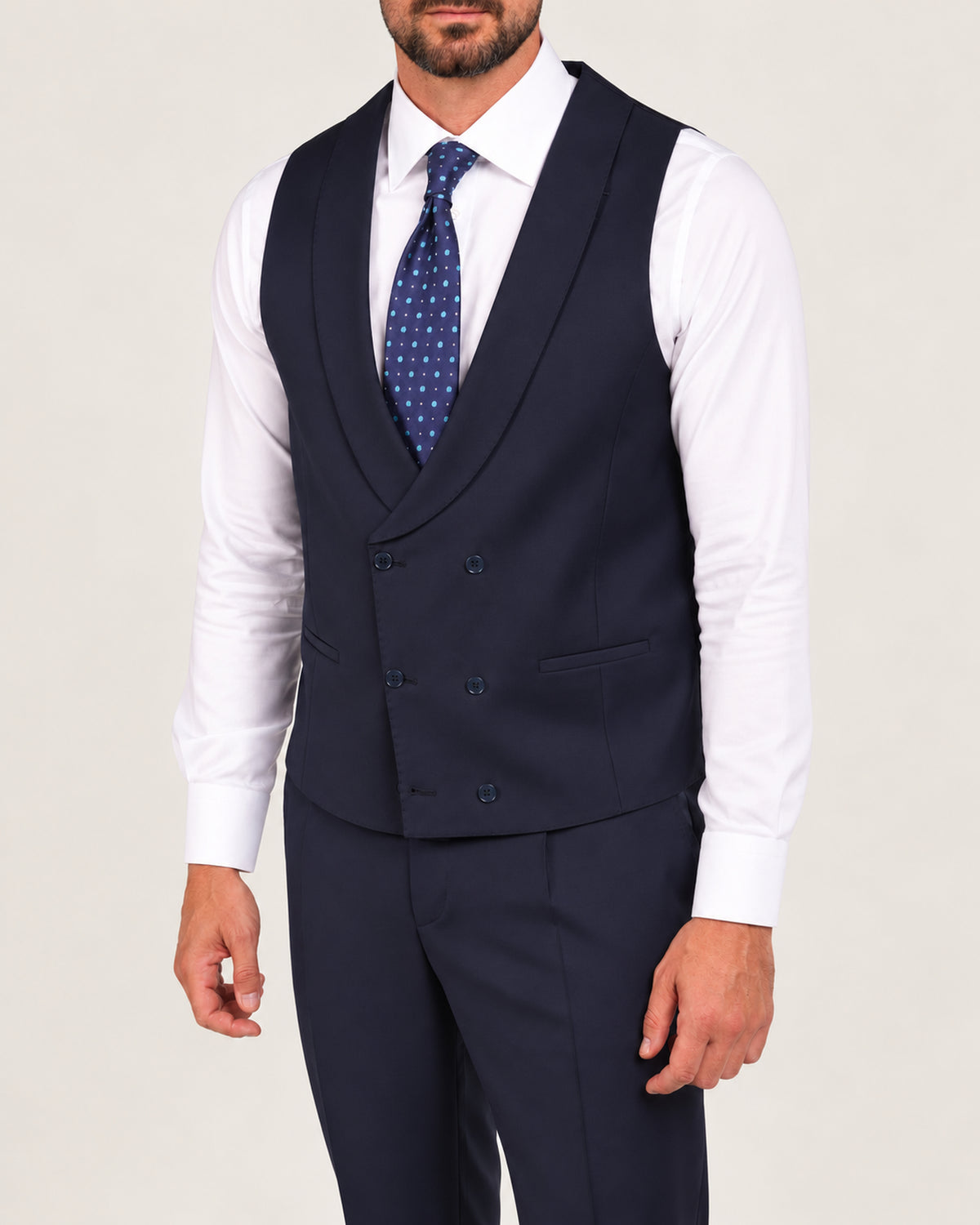 Navy slim-fit three-piece wool suit