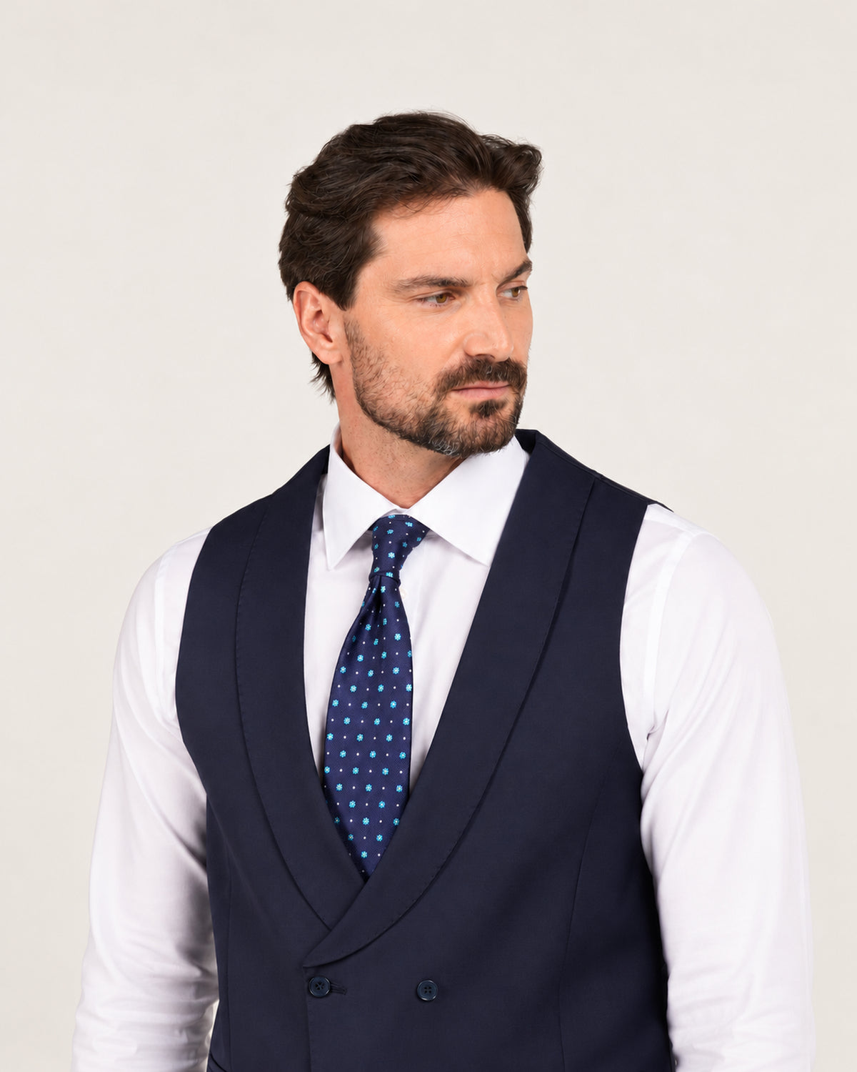 Navy slim-fit three-piece wool suit