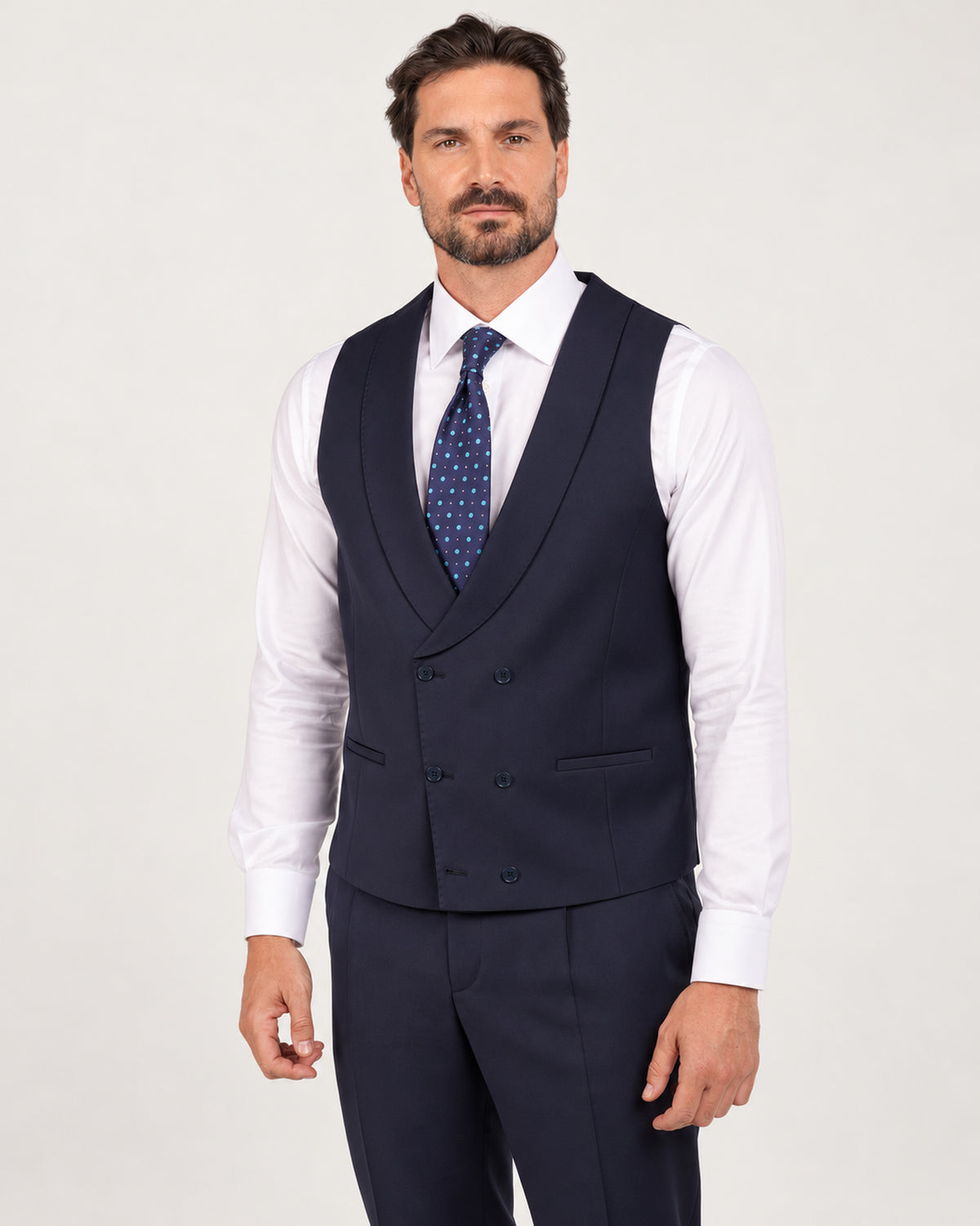 Navy slim-fit three-piece wool suit