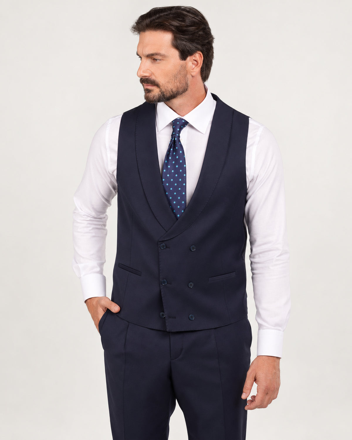 Navy slim-fit three-piece wool suit