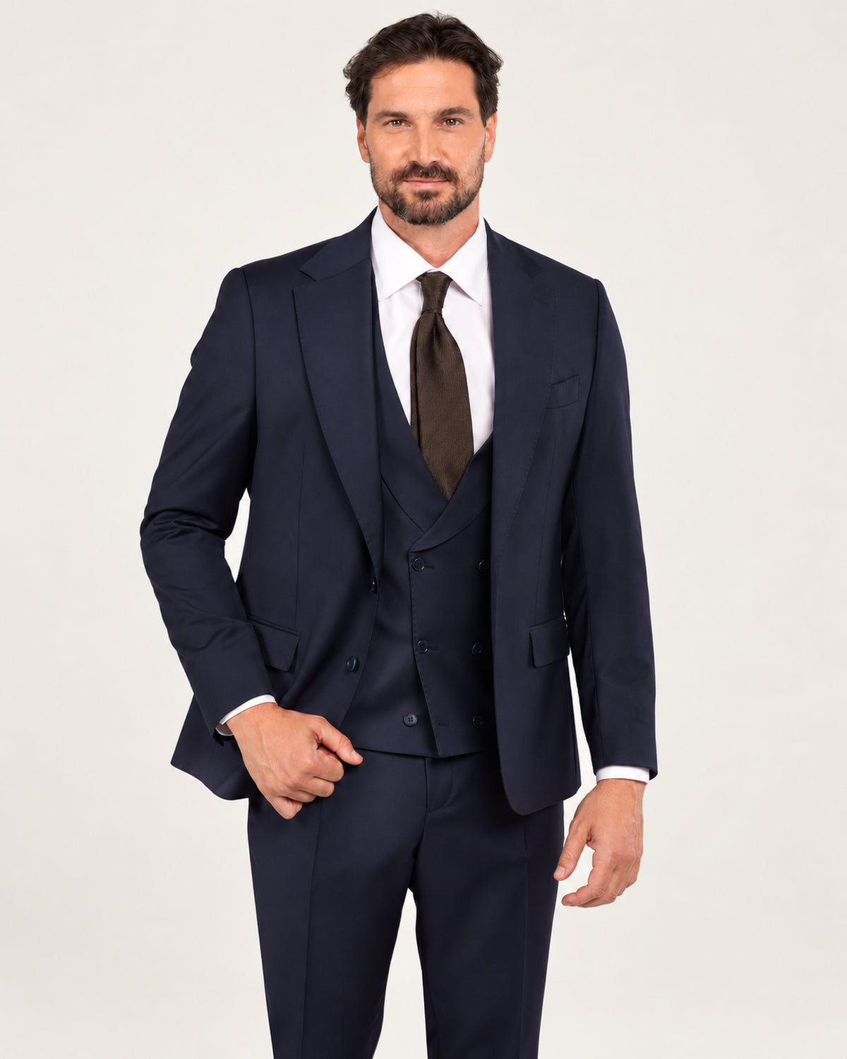 Navy slim-fit three-piece wool suit