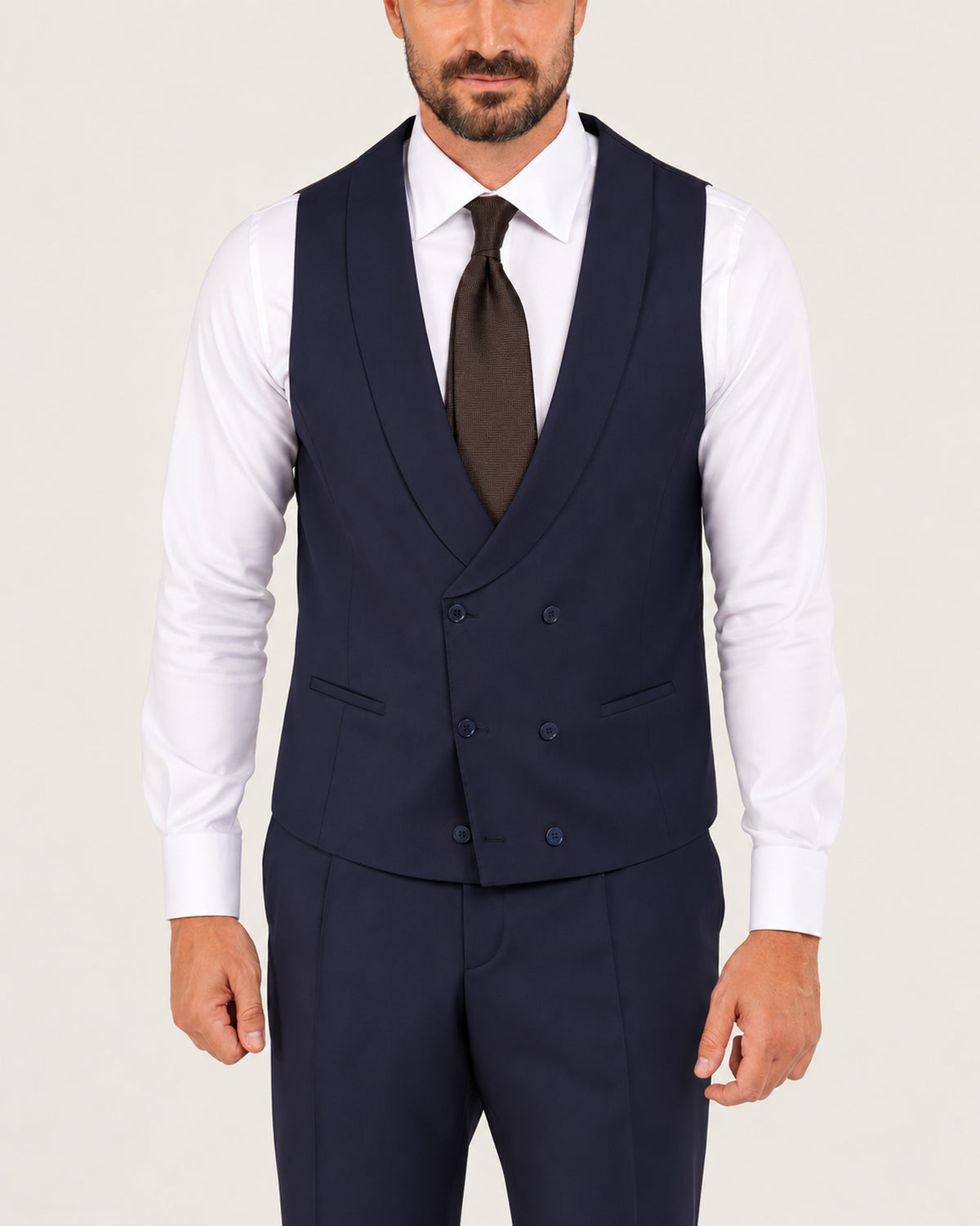 Navy slim-fit three-piece wool suit