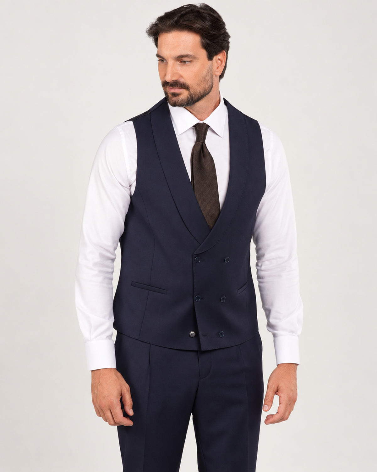 Navy slim-fit three-piece wool suit
