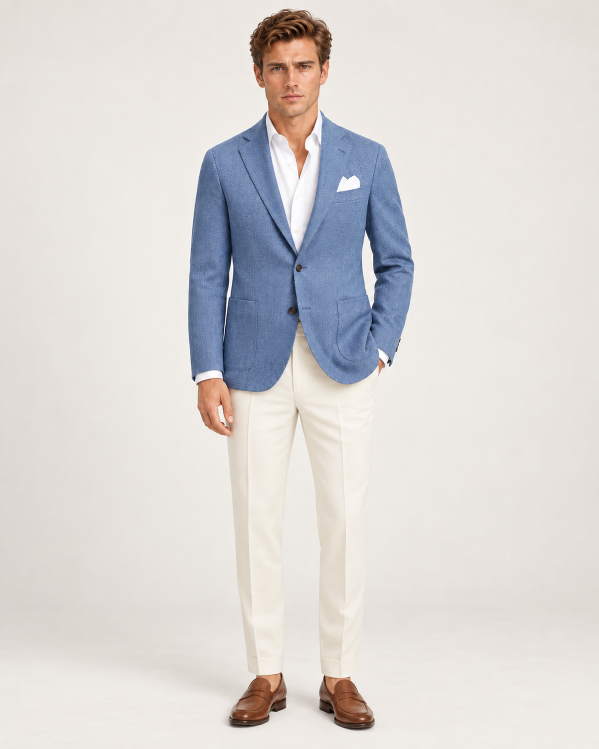 Navy single-breasted linen and cotton blazer