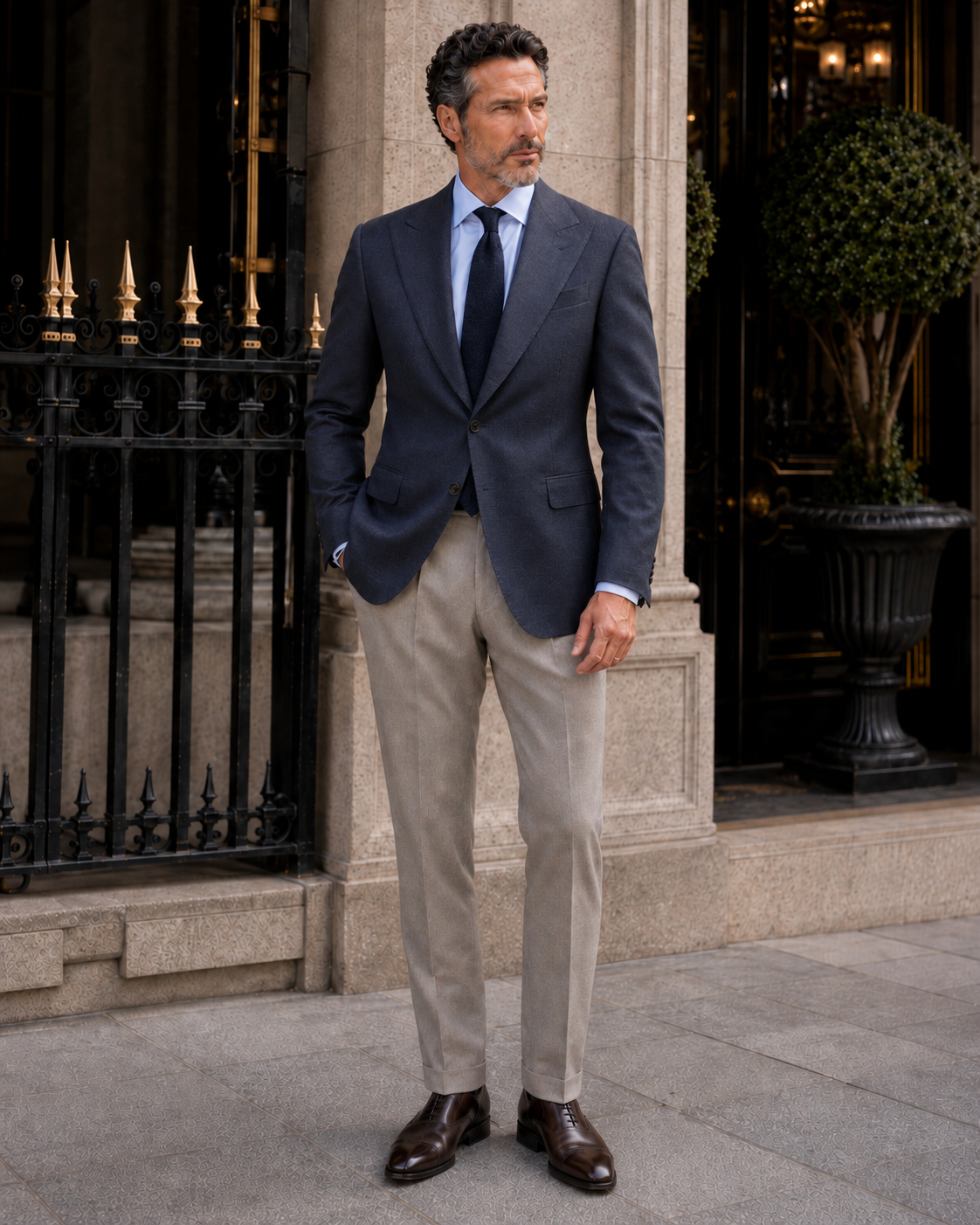 Marineblauer einreihiger Blazer aus Super-130s-Wolle