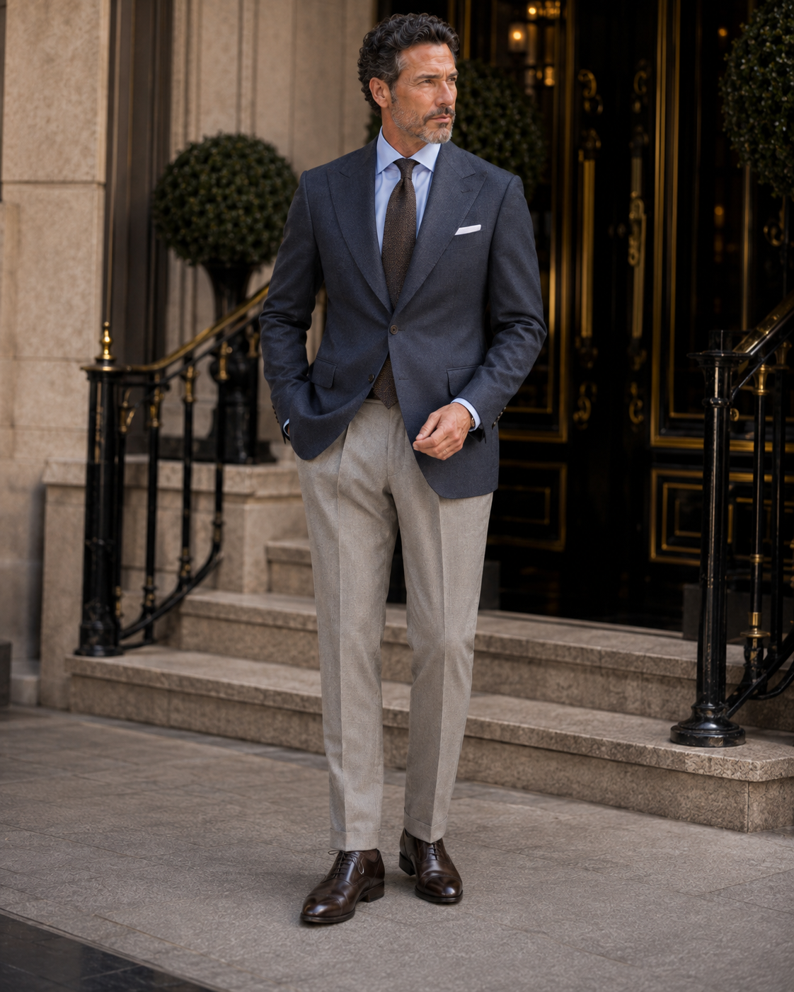 Marineblauer einreihiger Blazer aus Super-130s-Wolle