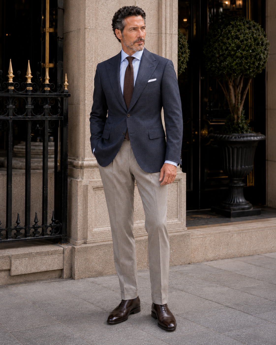 Marineblauer einreihiger Blazer aus Super-130s-Wolle