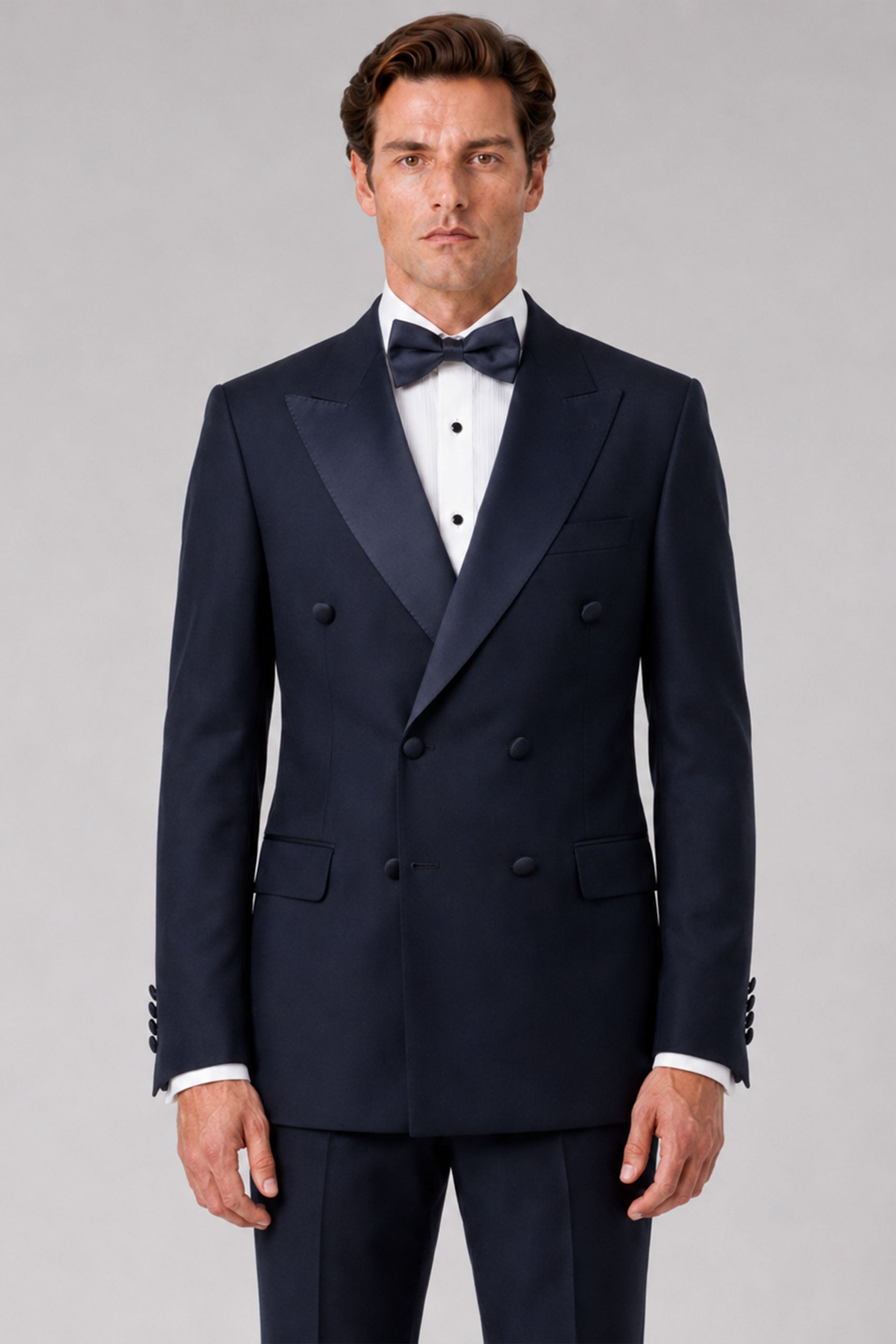 Navy blau Slim Fit Zweireiher Smoking Anzug
