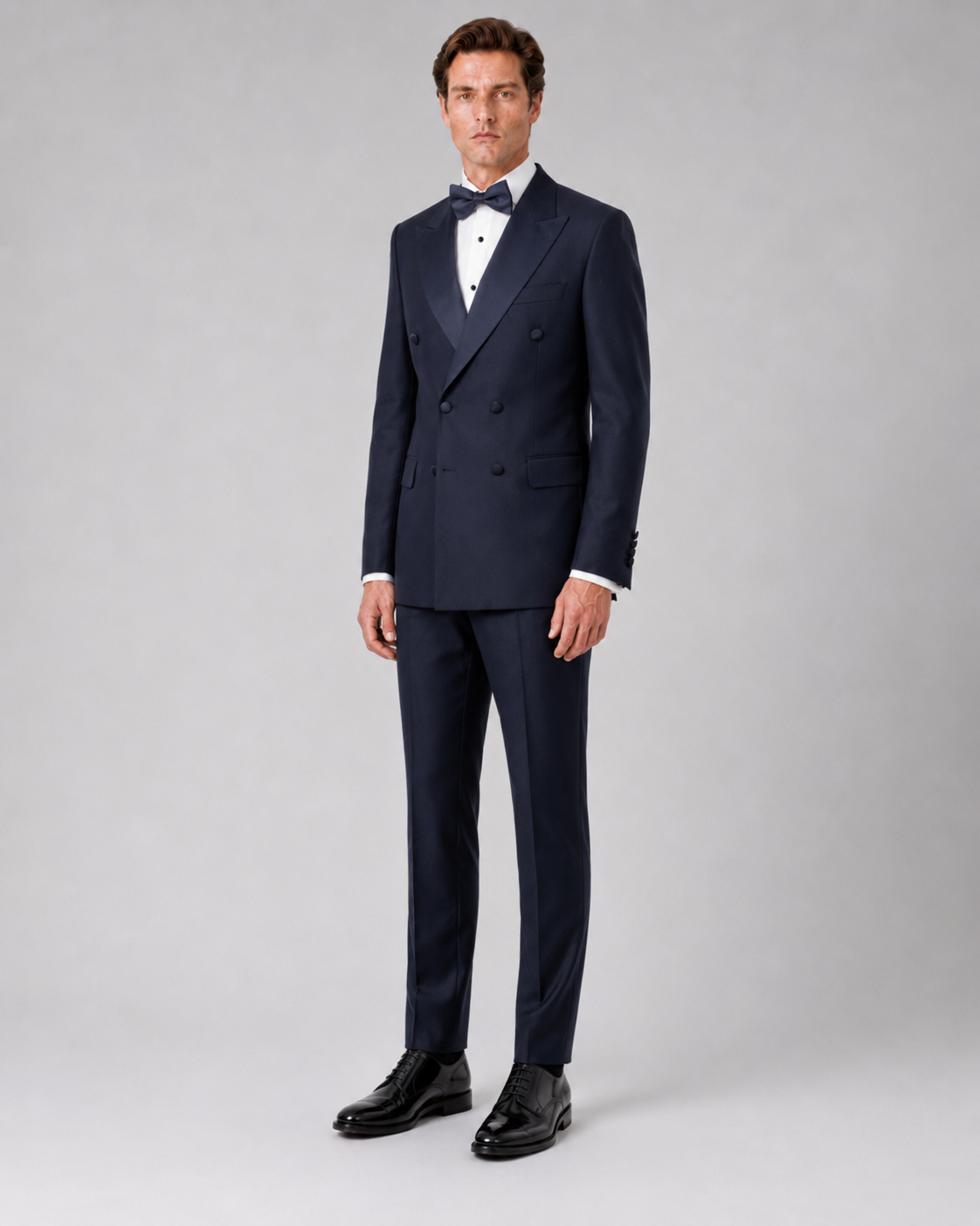 Navy blau Slim Fit Zweireiher Smoking Anzug
