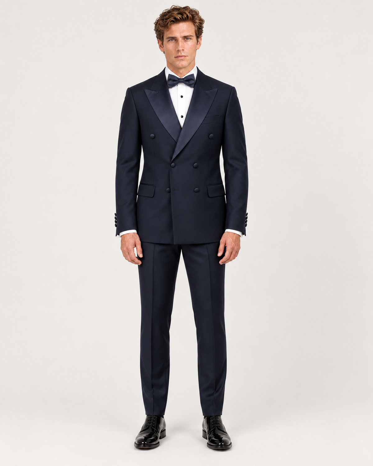 Navy blau Slim Fit Zweireiher Smoking Anzug