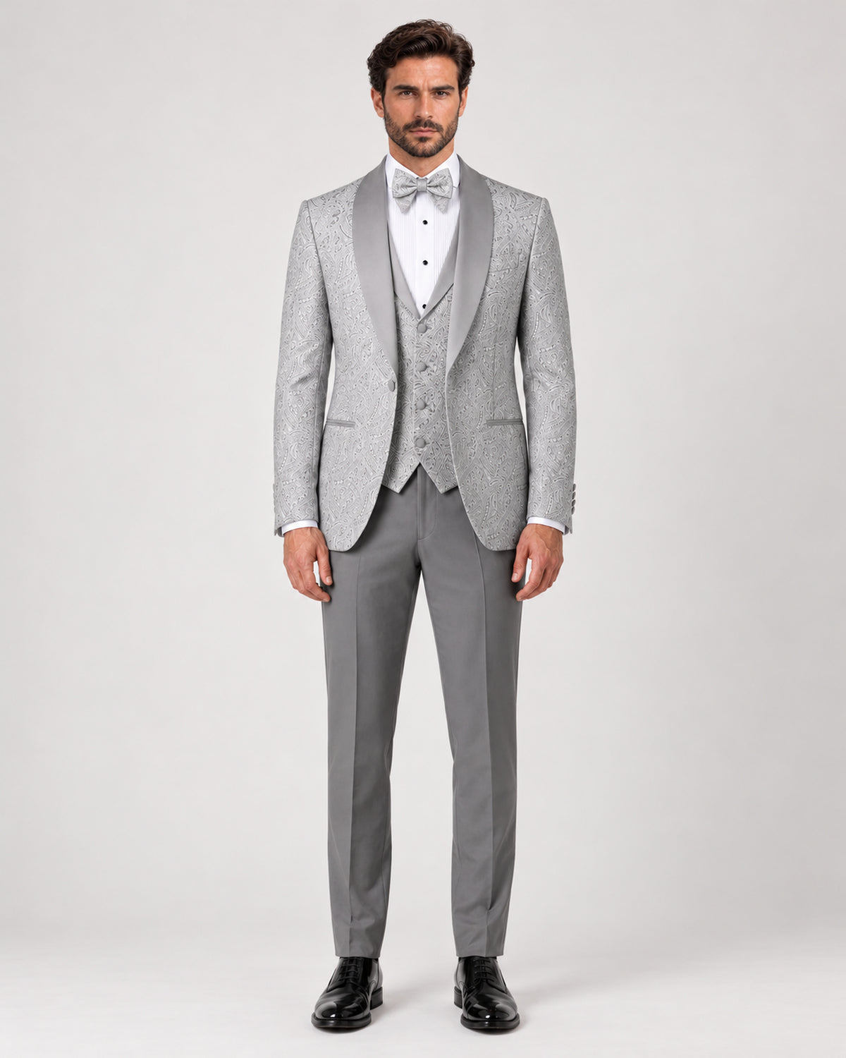 Plasencia grey patterned slim-fit tuxedo