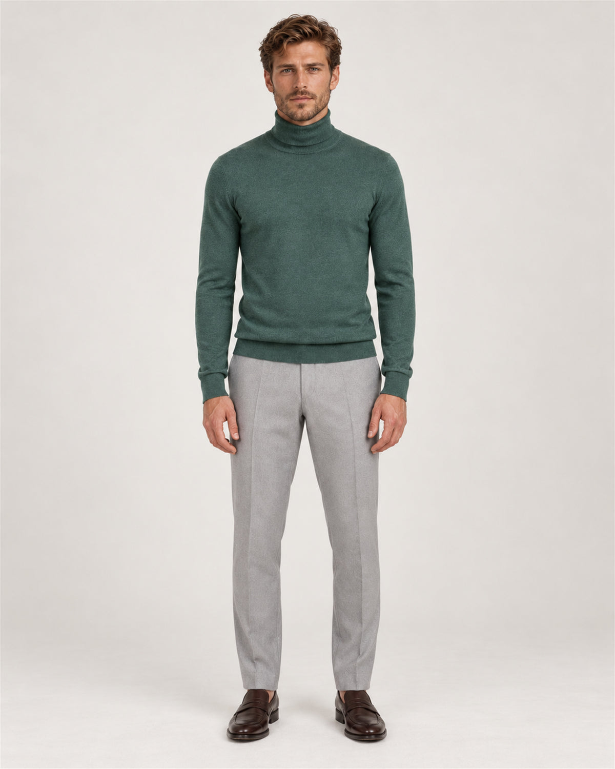 Green turtleneck sweater