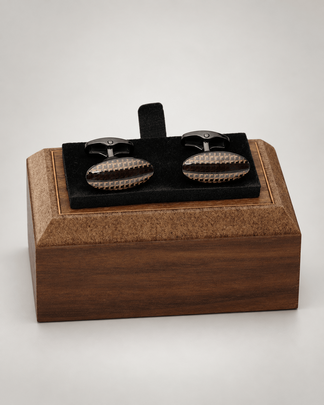 Black and brown cufflinks made of Italian metal, oval design