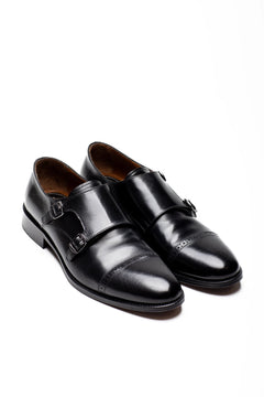 Schwarzer Lederschuh mit doppeltem Monk Strap