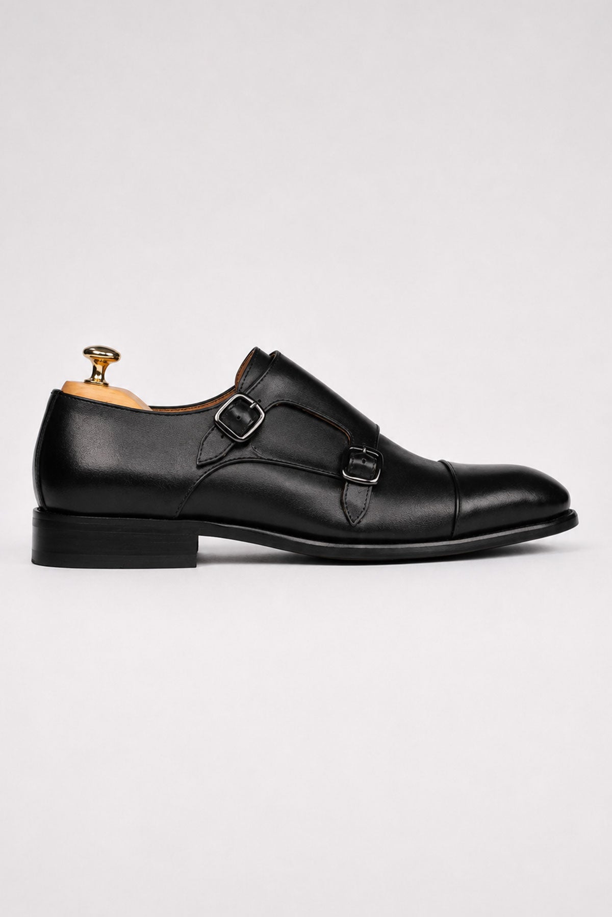 Black calfskin double monk strap shoes