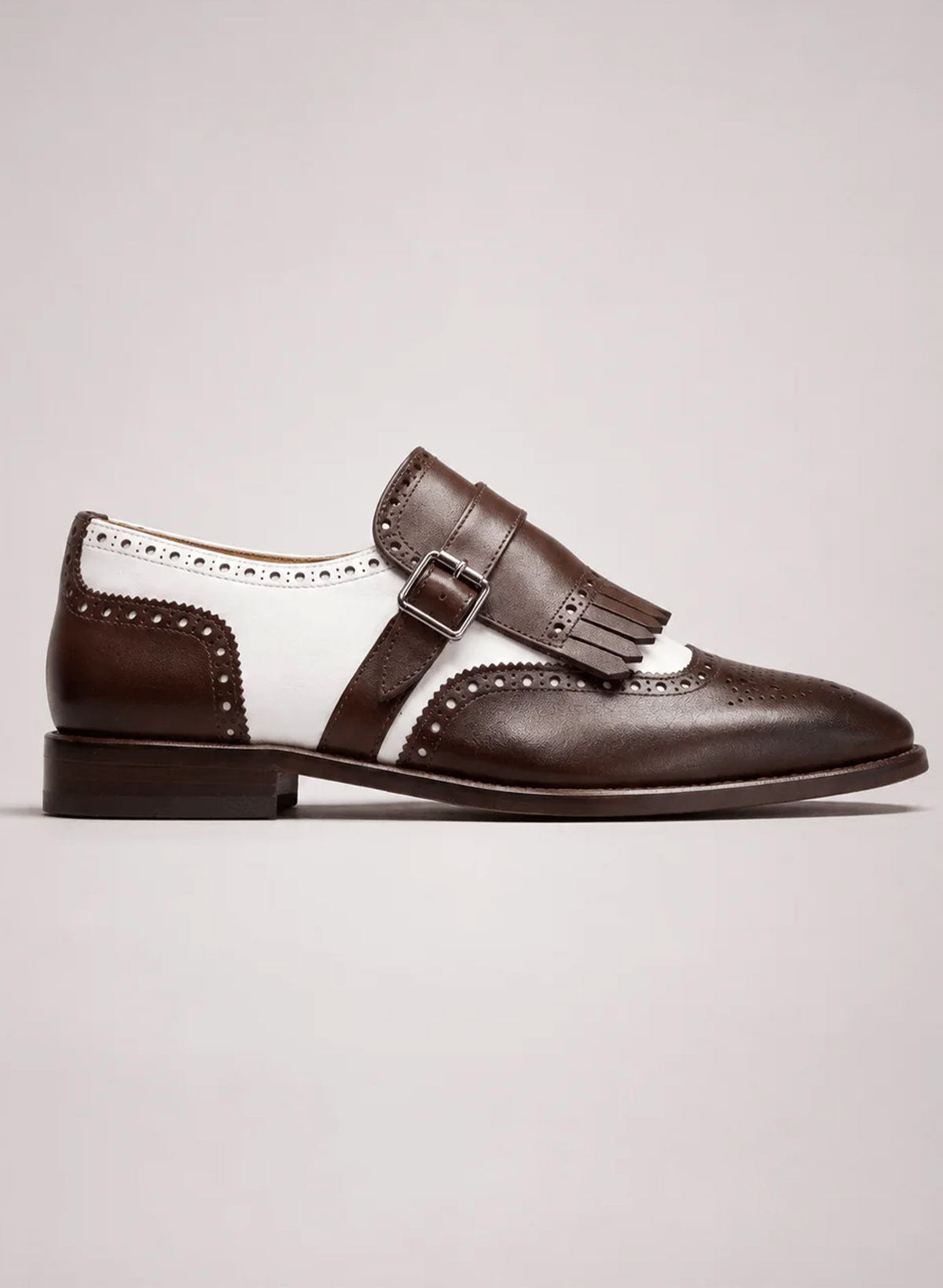 Brown Calfskin Kiltie Single Monk Strap Shoes
