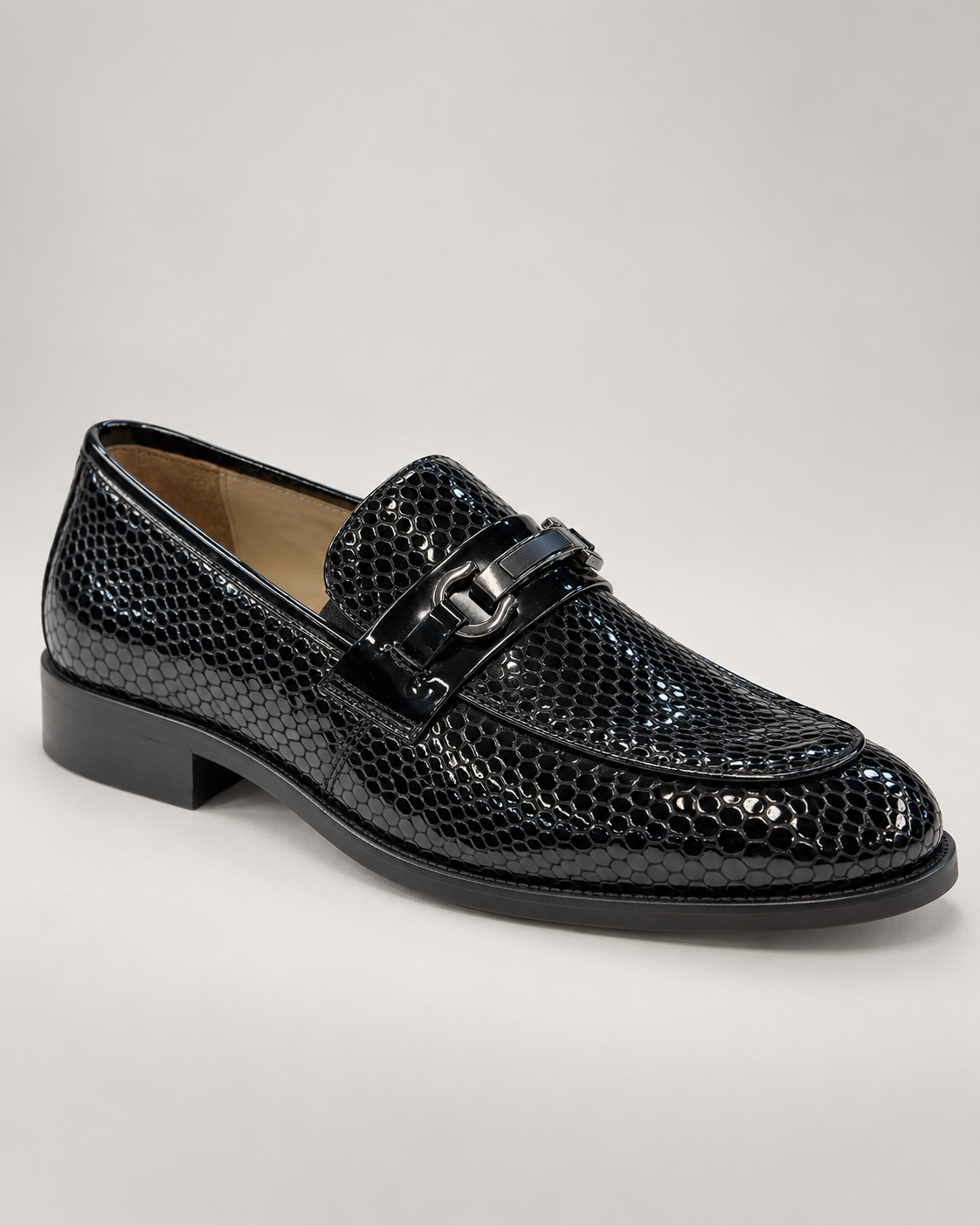 Black calf leather Horsebit loafers