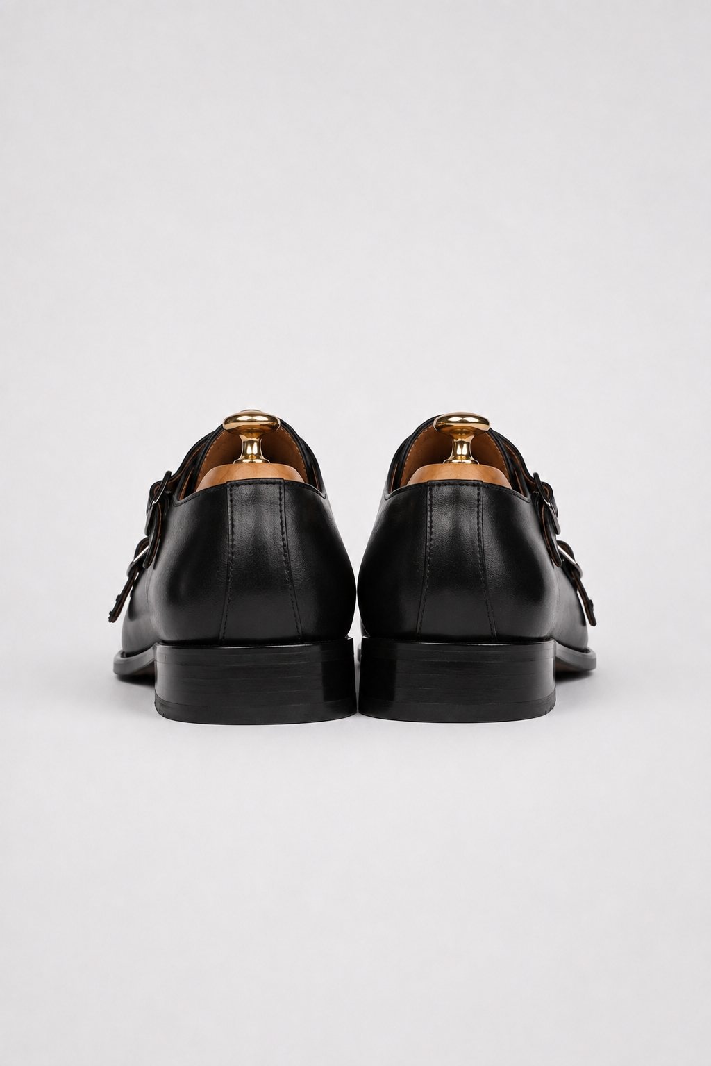 Black calfskin double monk strap shoes