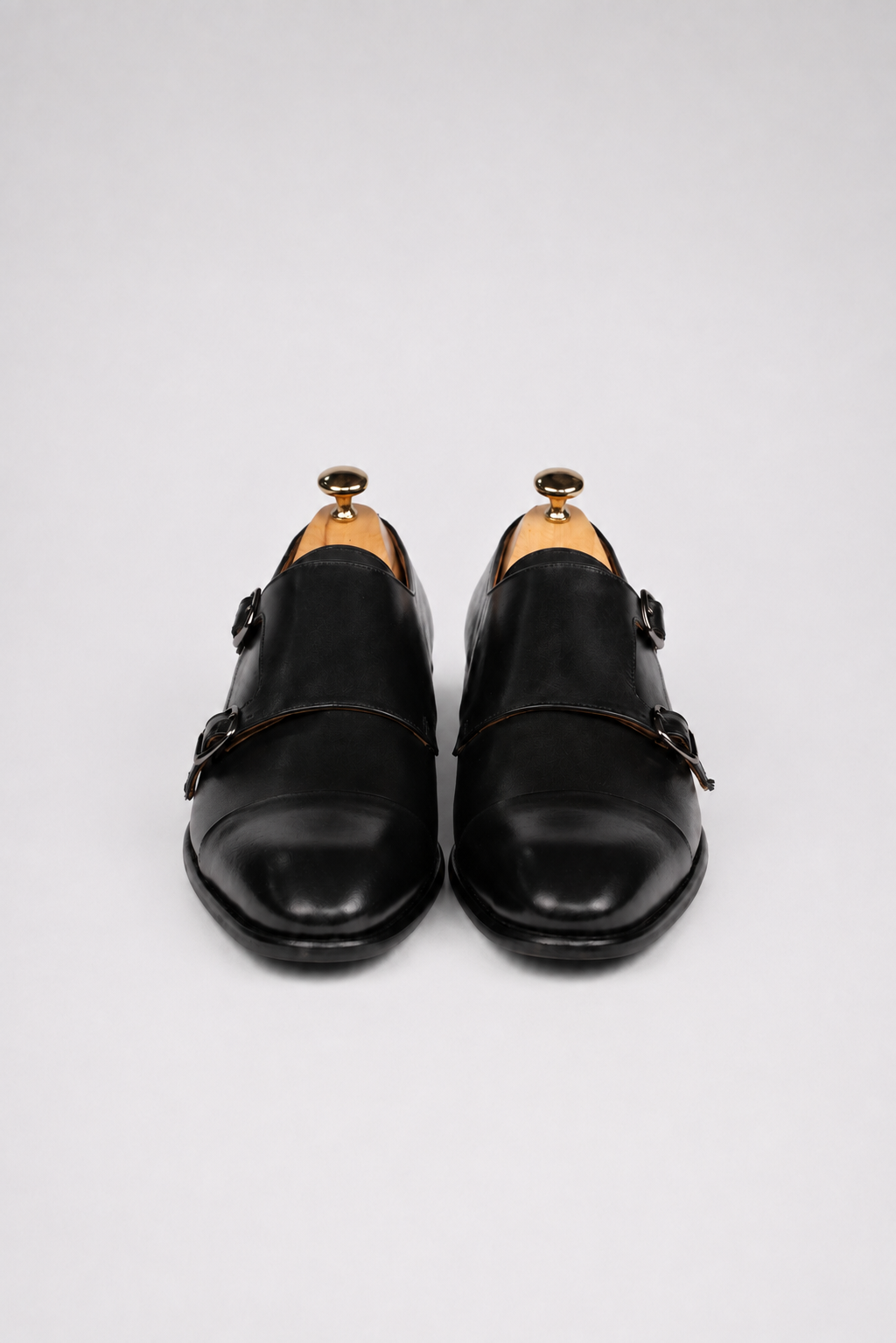 Black calfskin double monk strap shoes