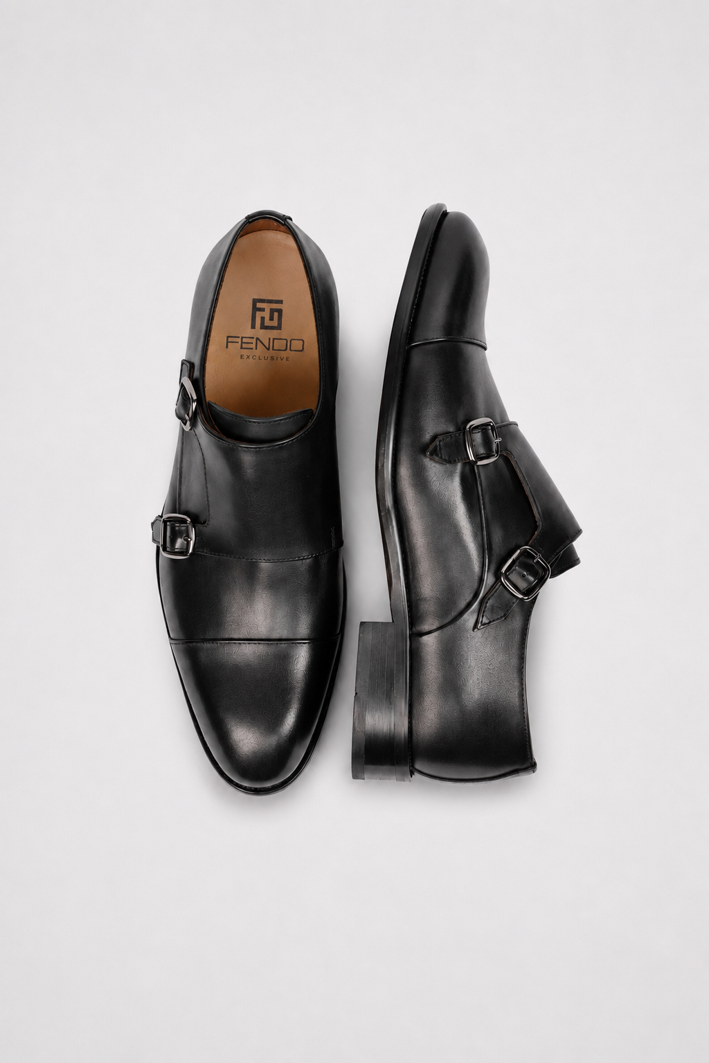 Black calfskin double monk strap shoes