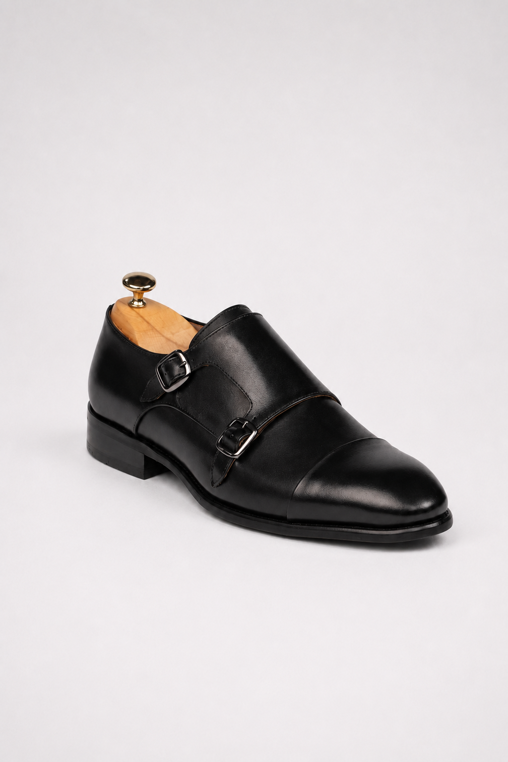 Black calfskin double monk strap shoes