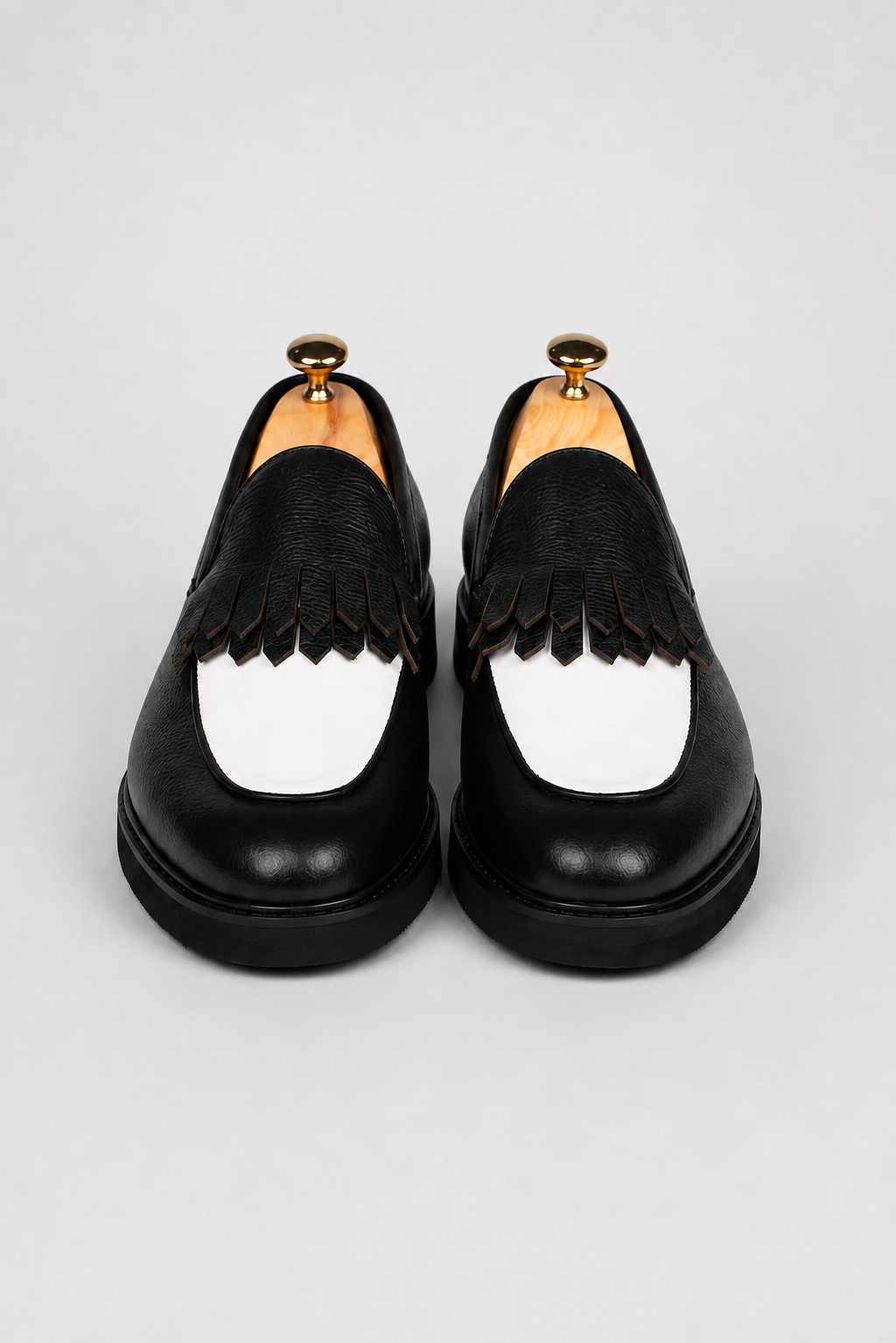 Black calfskin kiltie loafer shoes