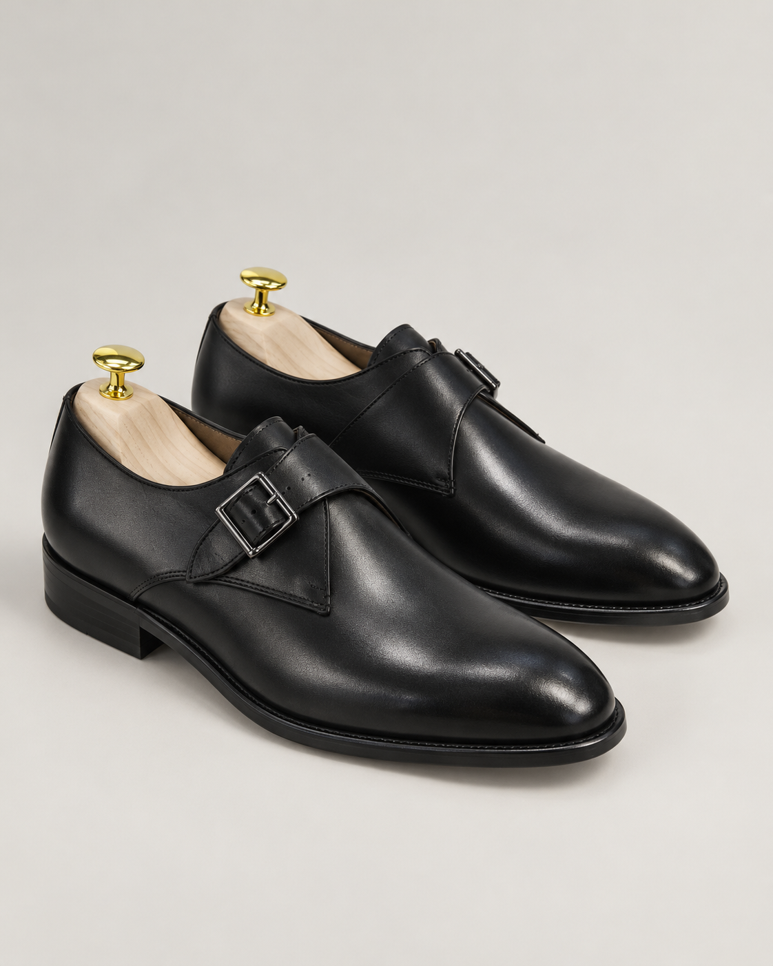 Schwarze Single-Monk-Strap-Schuhe aus Kalbsleder