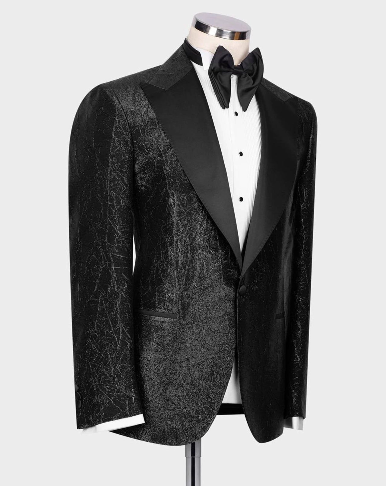 Schwarzer Smoking mit Glanzstruktur – Slim Fit