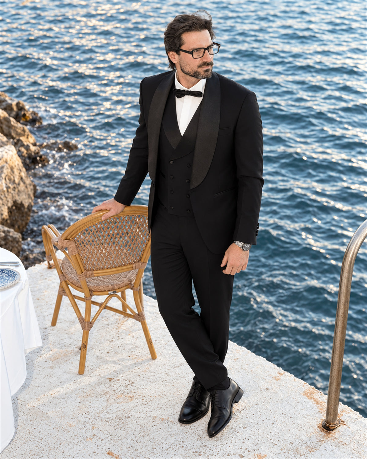Schwarzer Slim-Fit-Einreiher aus Cerruti Super-160s-Wolle