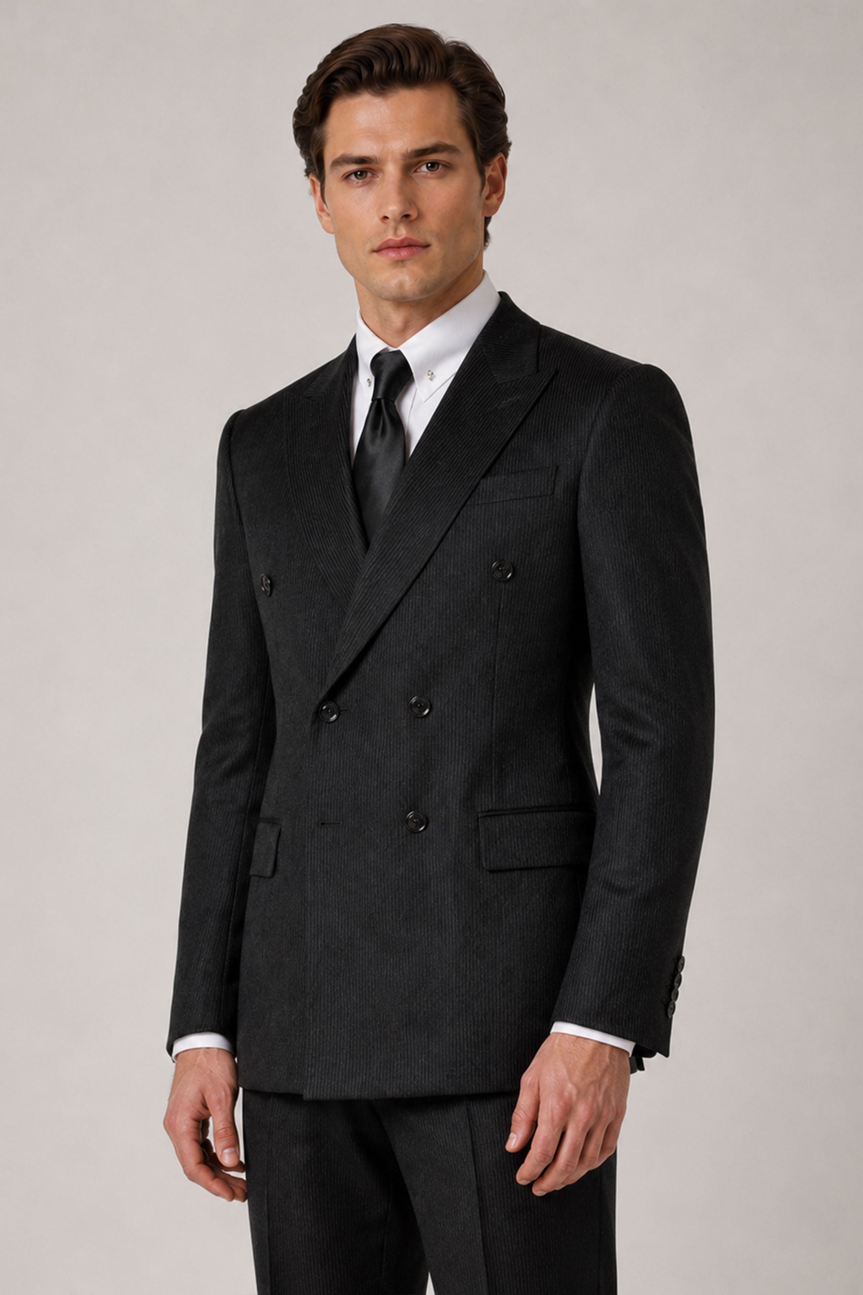 Schwarzer Cord Slim Fit Zweireiher Anzug