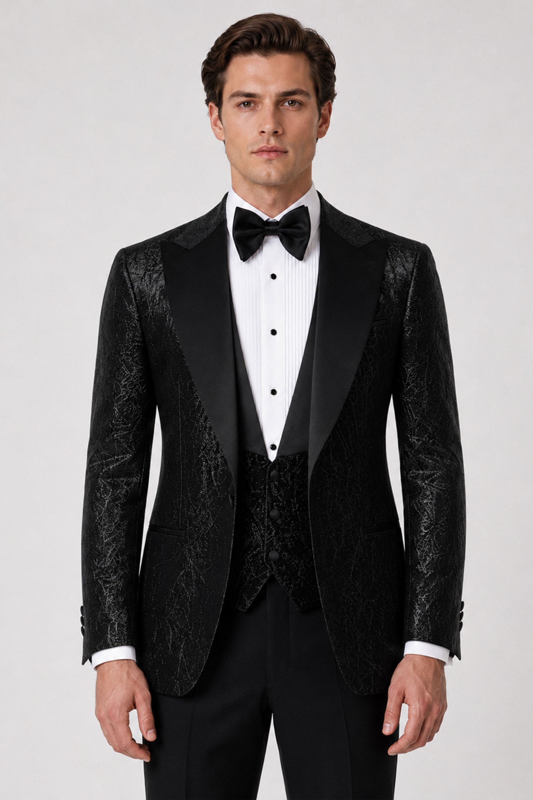 Schwarzer Smoking mit Glanzstruktur – Slim Fit