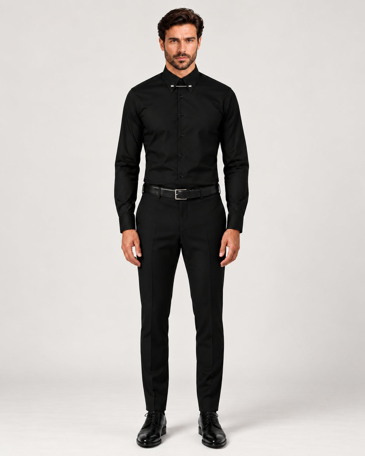 Black cotton pin-collar shirt