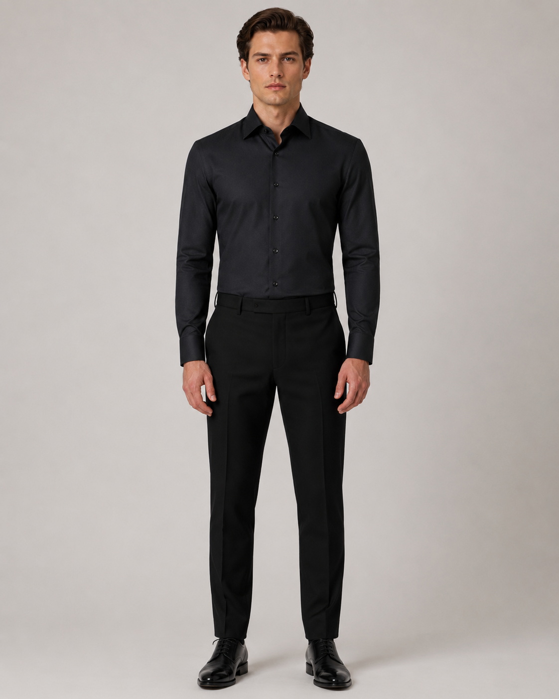Schwarzes Slim Fit Smoking-Hemd aus Baumwolle