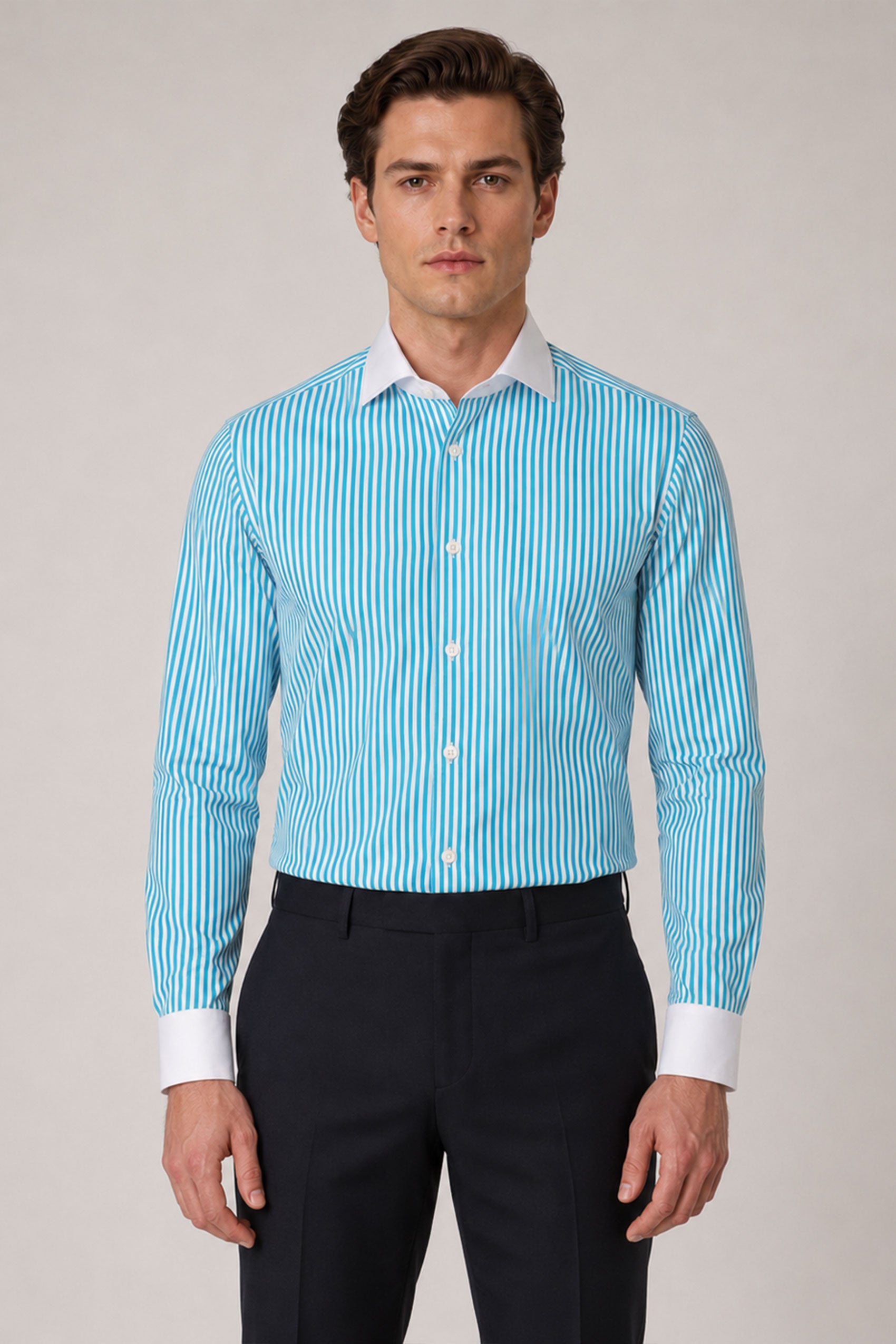 Türkisfarbenes Slim Fit Gestreiftes Hemd