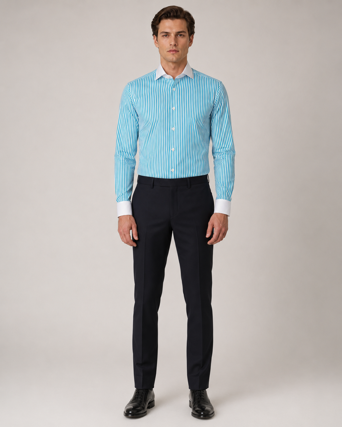 Turquoise slim fit striped shirt