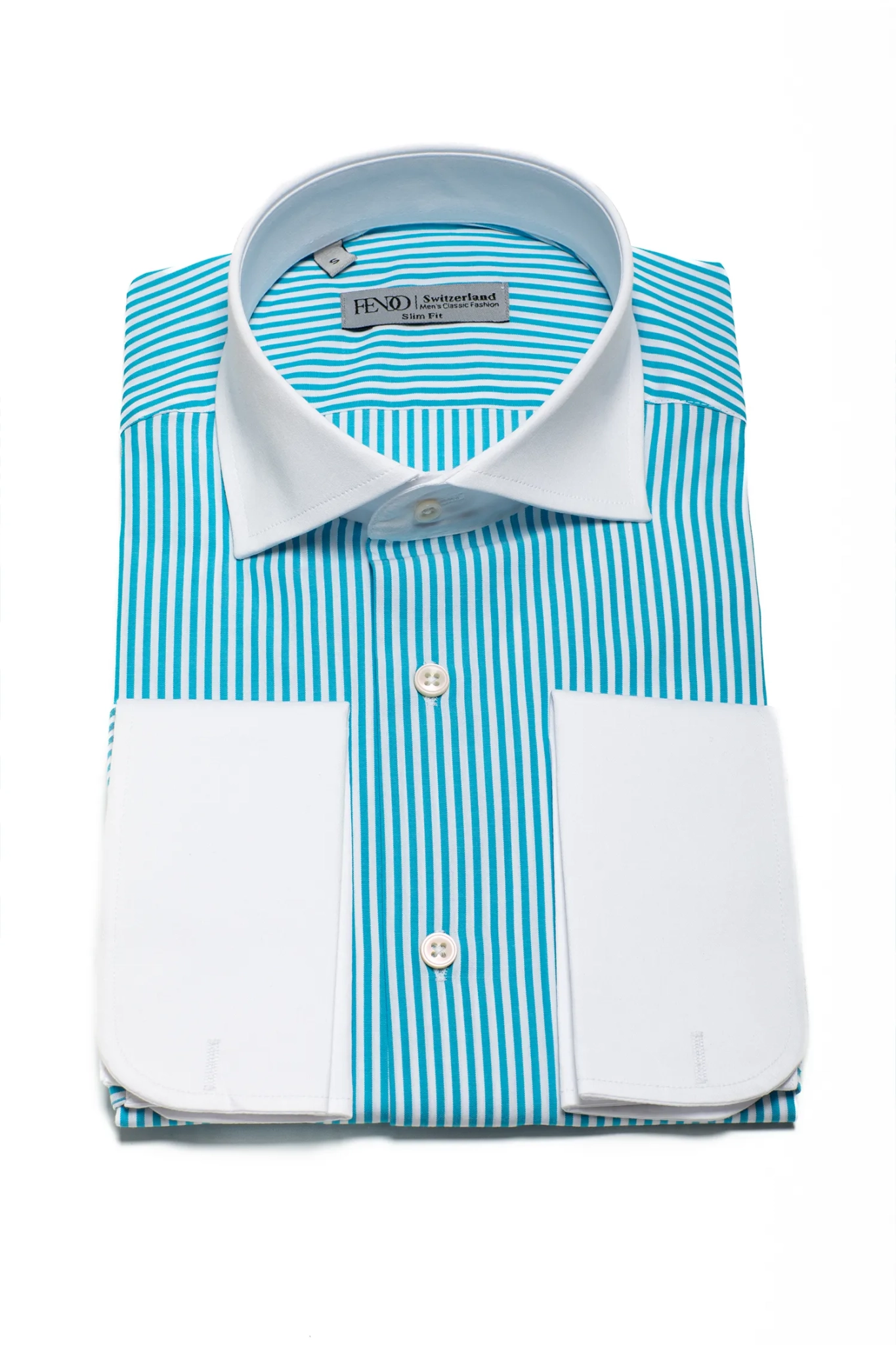 Turquoise slim fit striped shirt