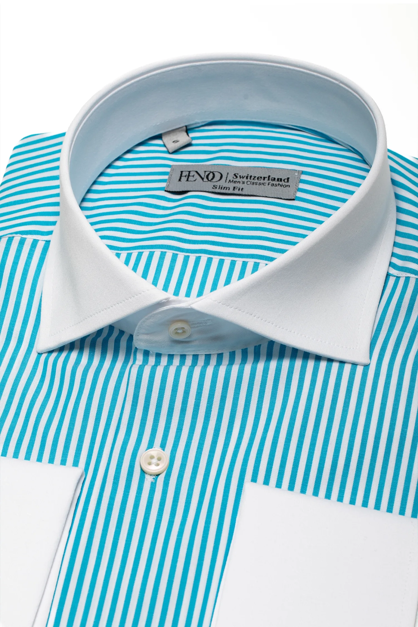 Turquoise slim fit striped shirt