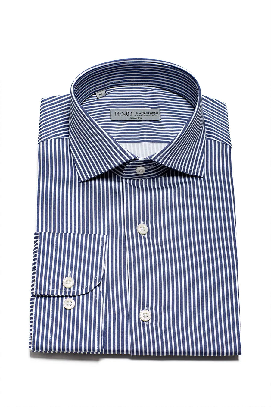 Dunkelblaues Slim Fit Baumwollhemd mit weißen Streifen