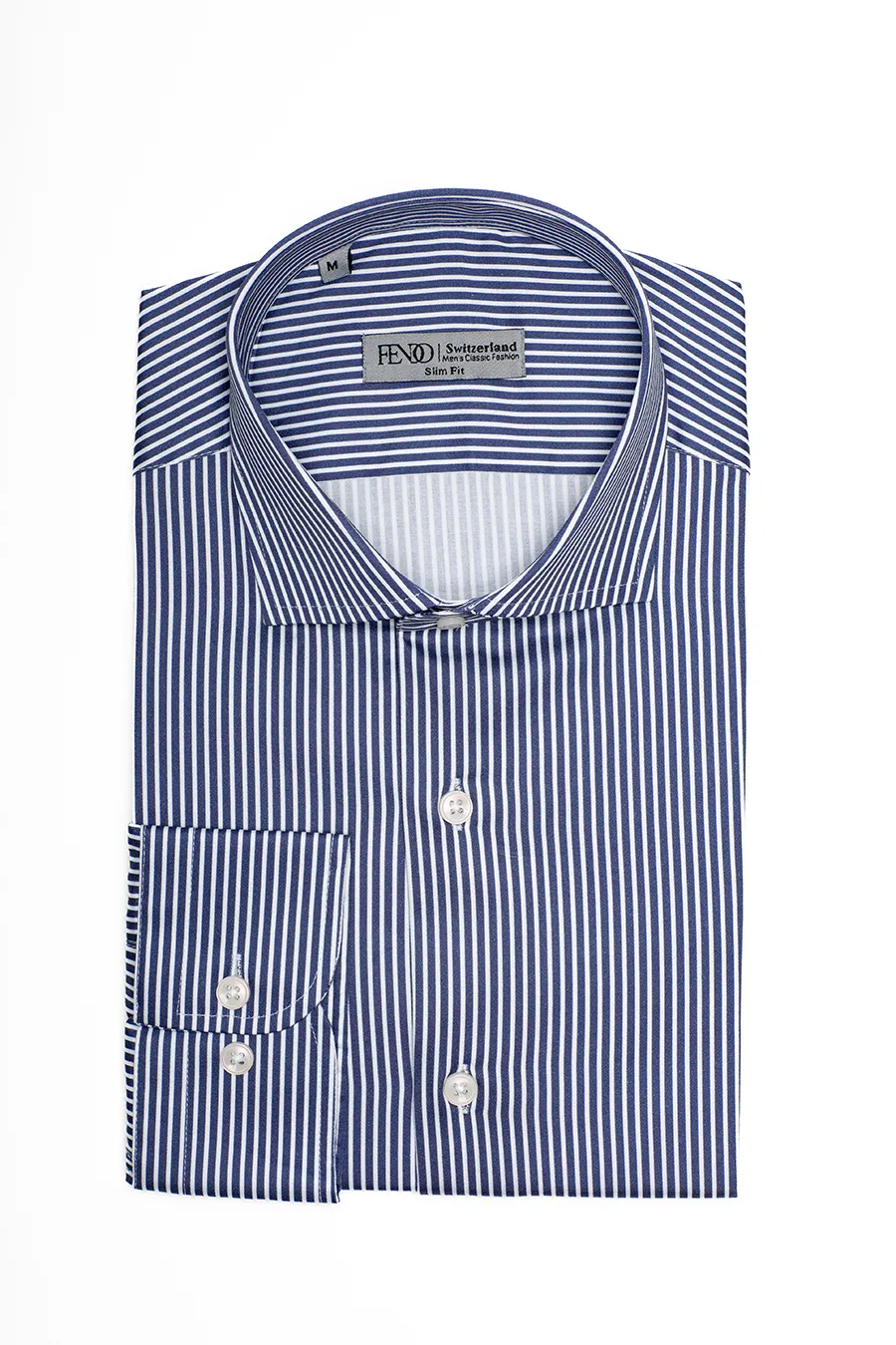 Dunkelblaues Slim Fit Baumwollhemd mit weißen Streifen