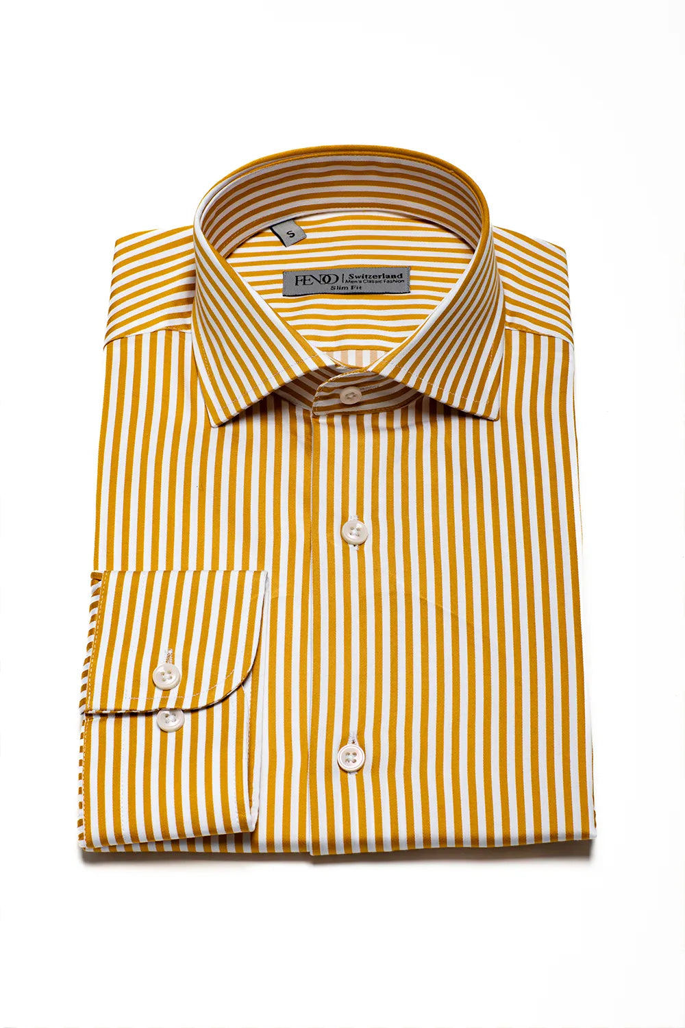 goldenes Slim Fit Baumwollhemd mit weissen Streifen