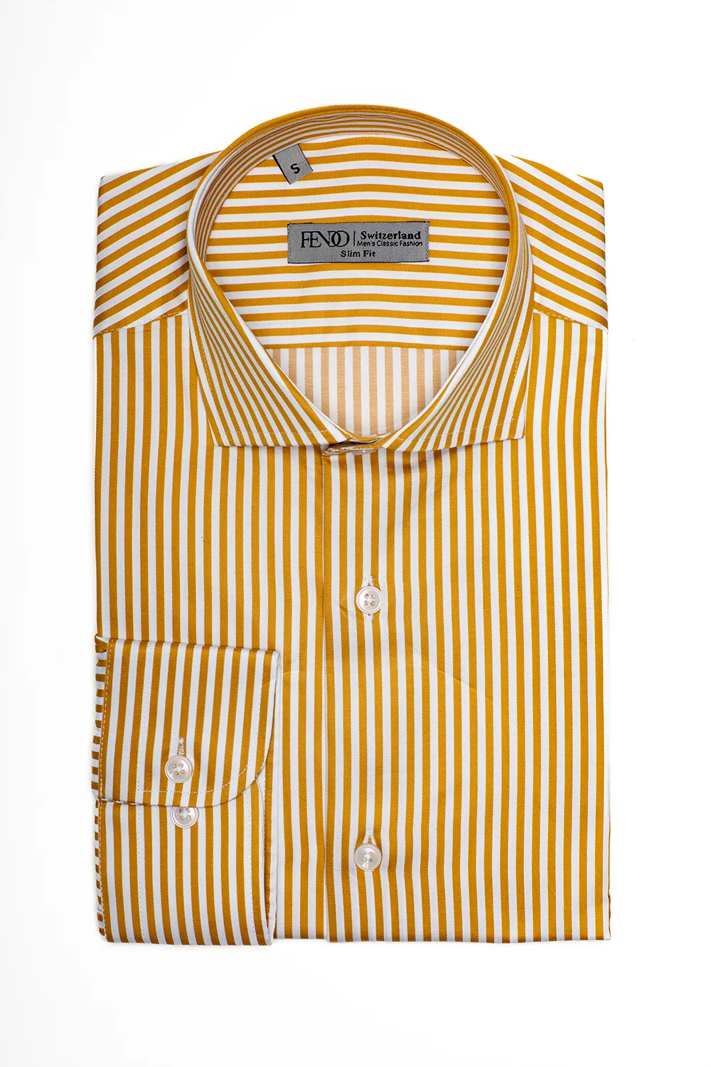 goldenes Slim Fit Baumwollhemd mit weissen Streifen
