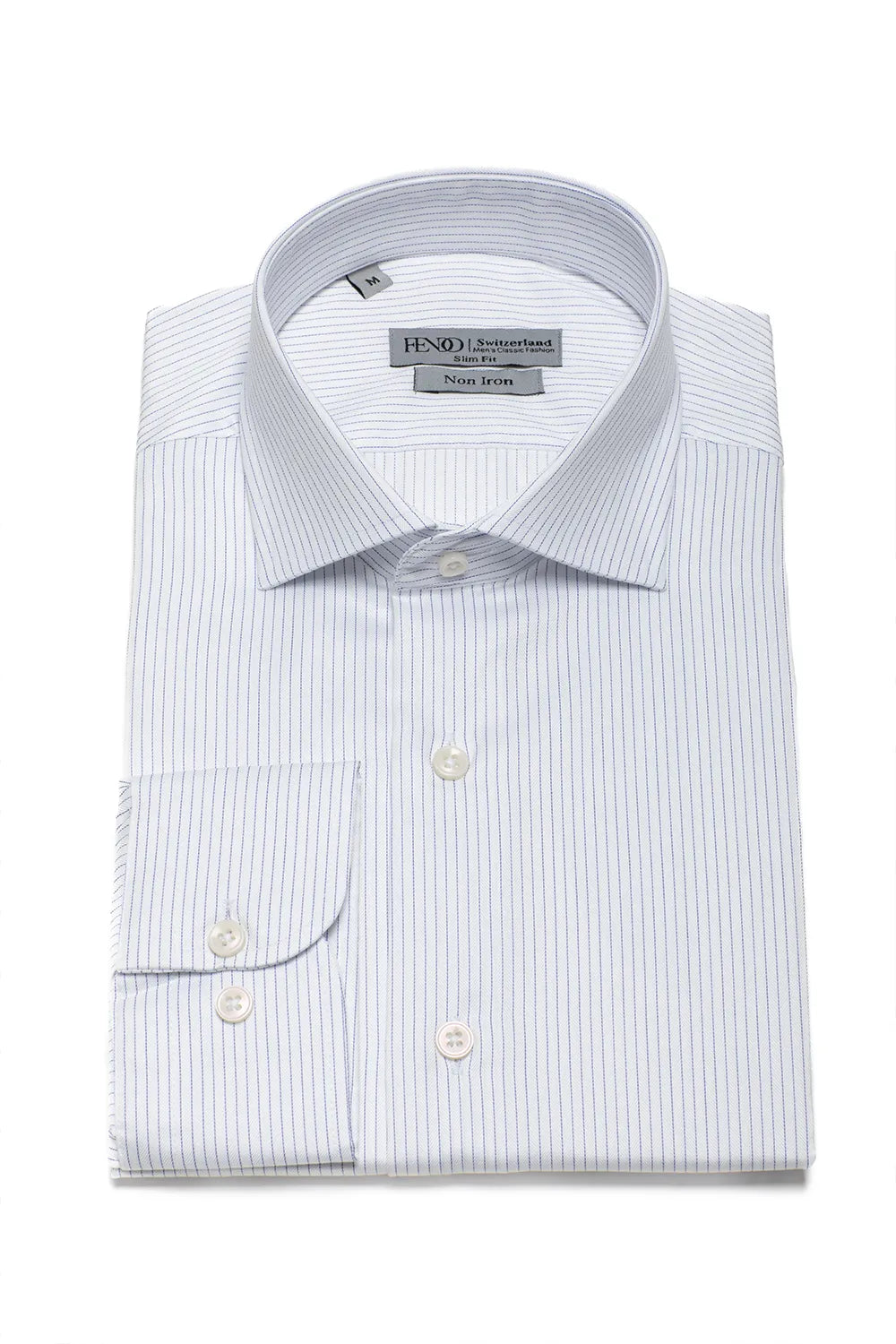Weißes Slim Fit Baumwollhemd mit hellblauen Streifen