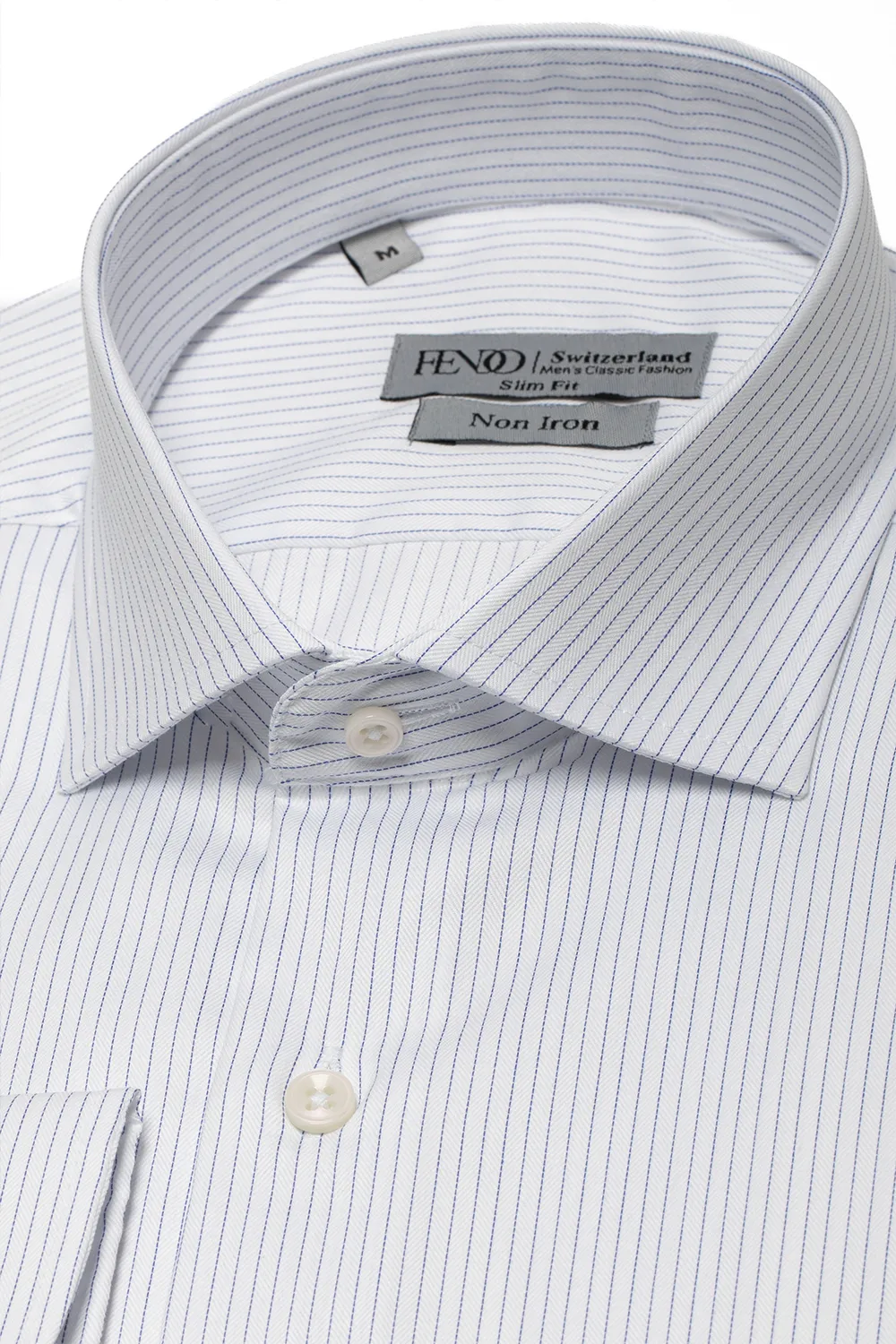 Weißes Slim Fit Baumwollhemd mit hellblauen Streifen