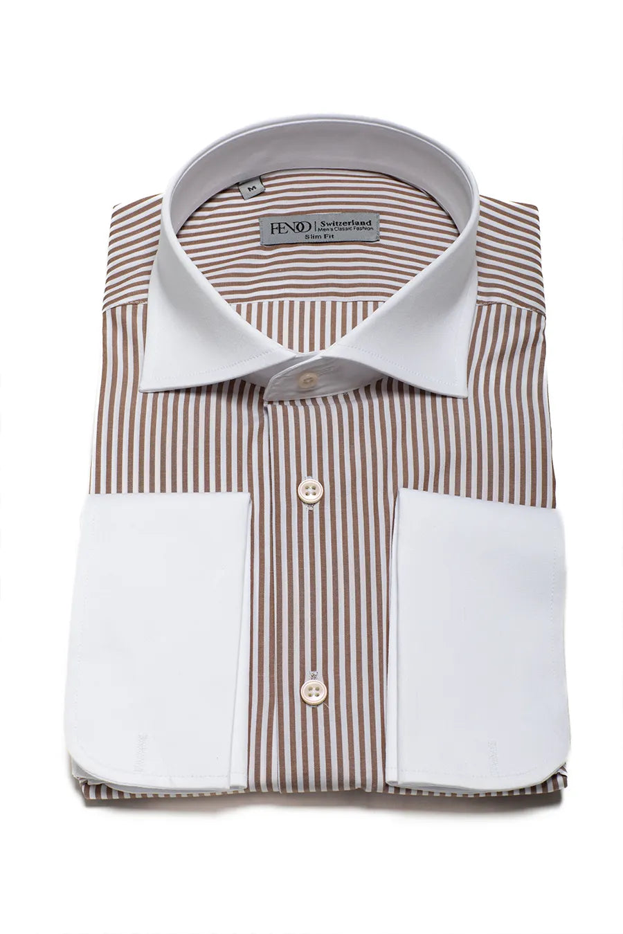 Braunes Slim Fit Hemd aus Baumwolle mit weißen Streifen