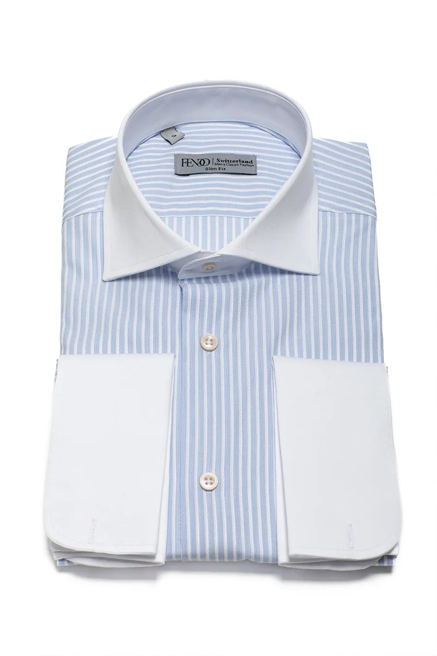 Hellblaues Slim Fit Hemd aus Baumwolle mit weißen Streifen