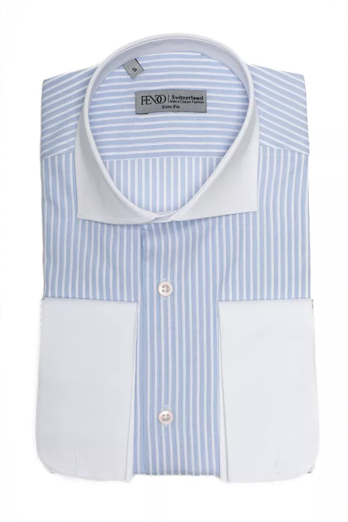Hellblaues Slim Fit Hemd aus Baumwolle mit weißen Streifen